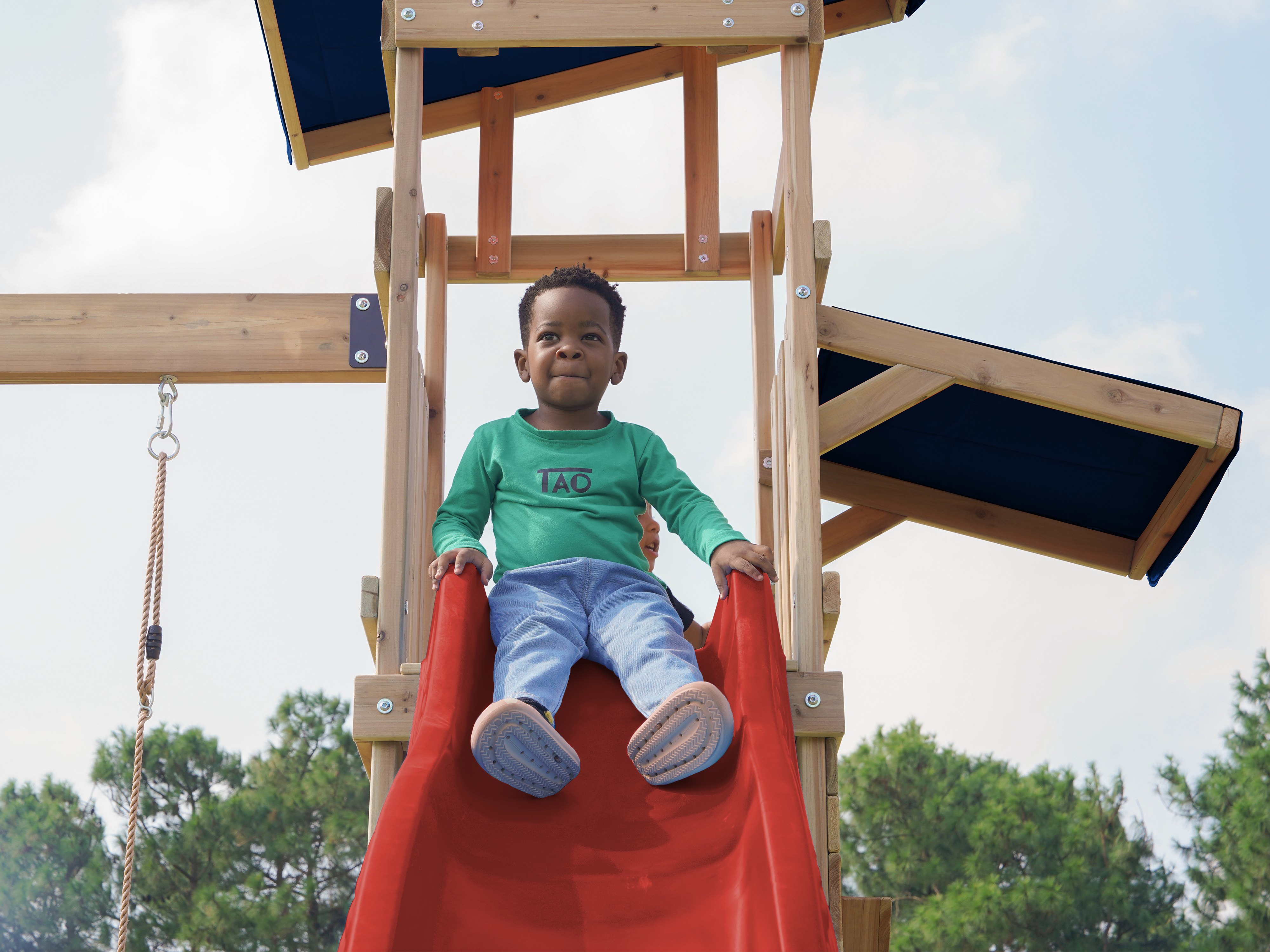 AXI Malik Climbing Frame with Double Swing Set - Red Slide