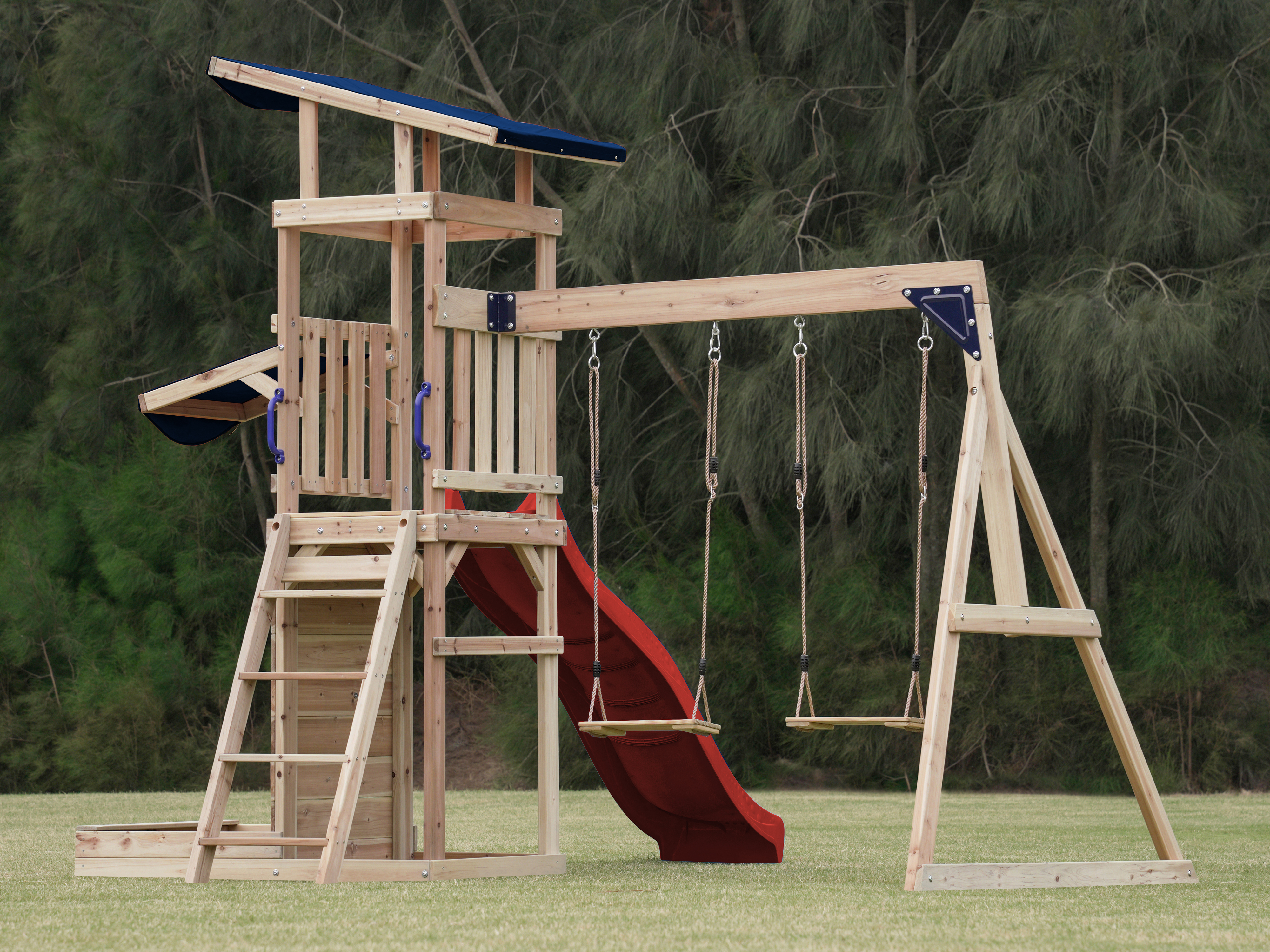 AXI Malik Climbing Frame with Double Swing Set - Red Slide