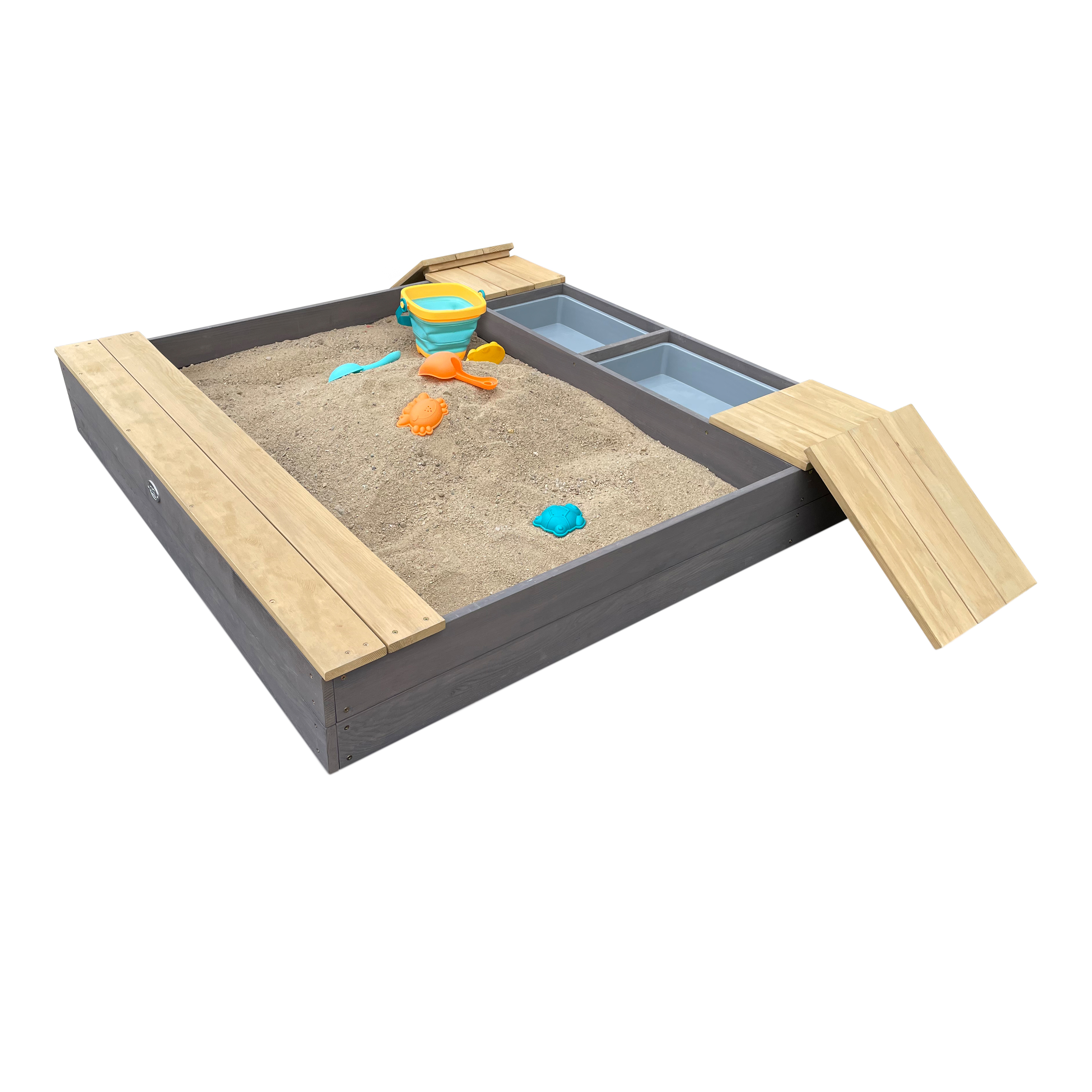 AXI Evy Sandbox with Bins and Storage - 119 x 117 cm - Grey/Brown