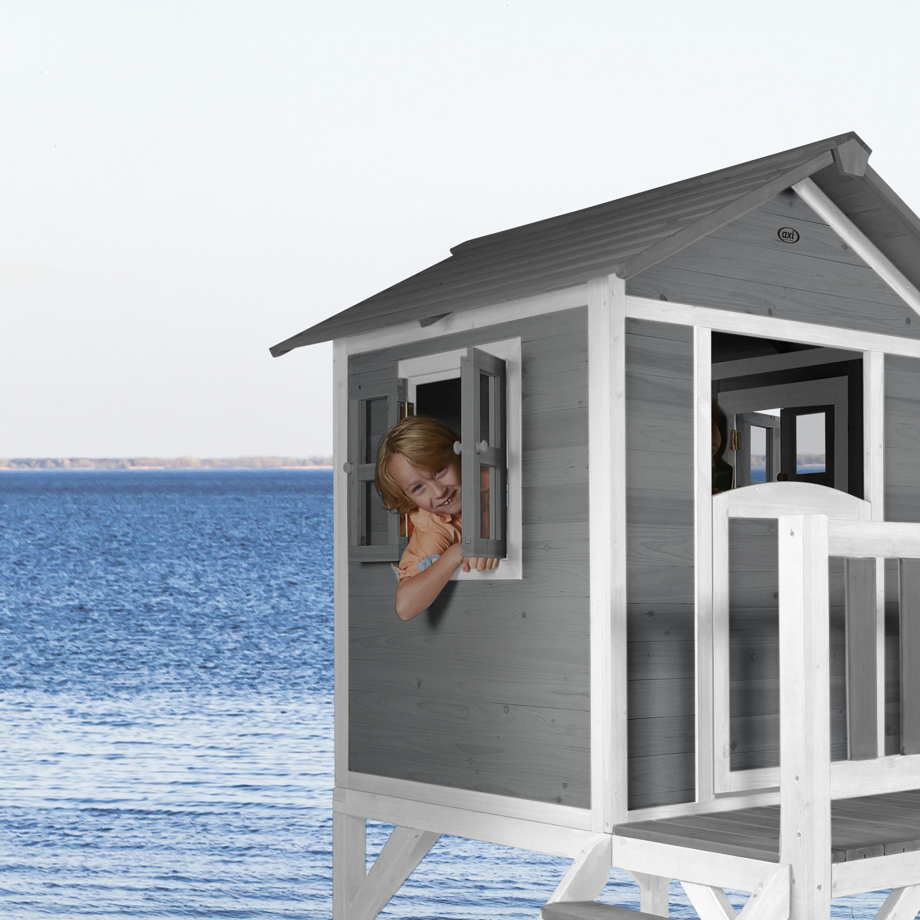 AXI Lodge XL Playhouse Cool Grey - Blue Slide