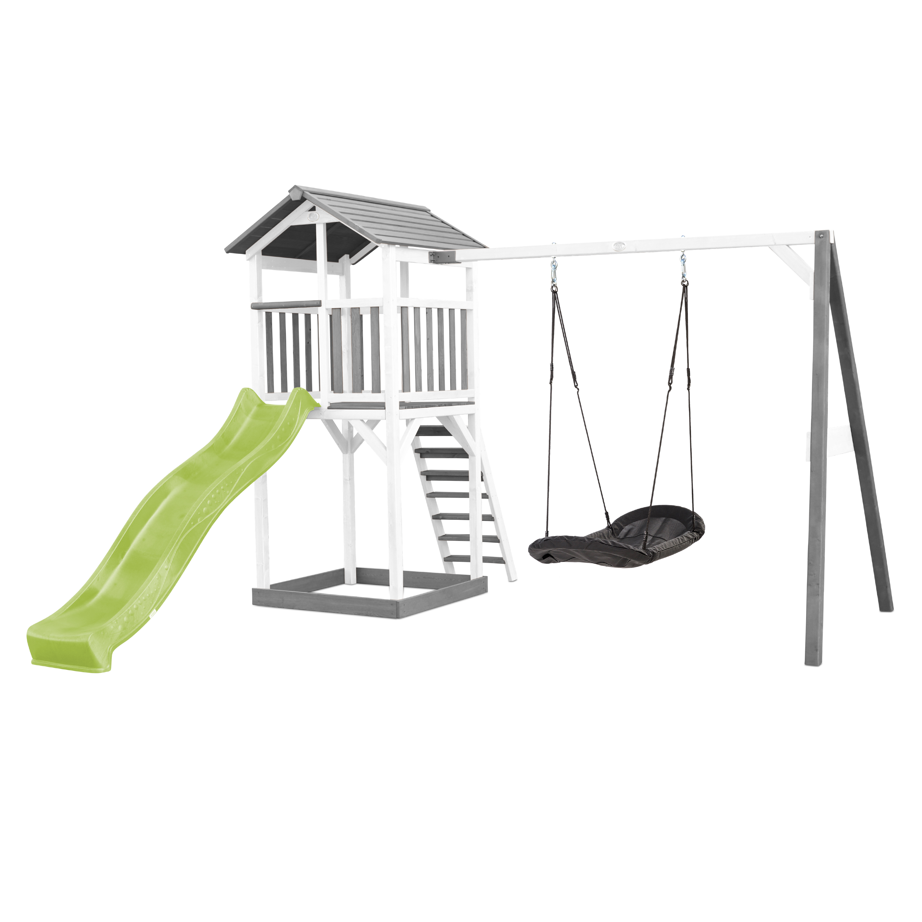 AXI Beach Tower with Roxy Nest Swing Set Grey/White - Lime Green Slide