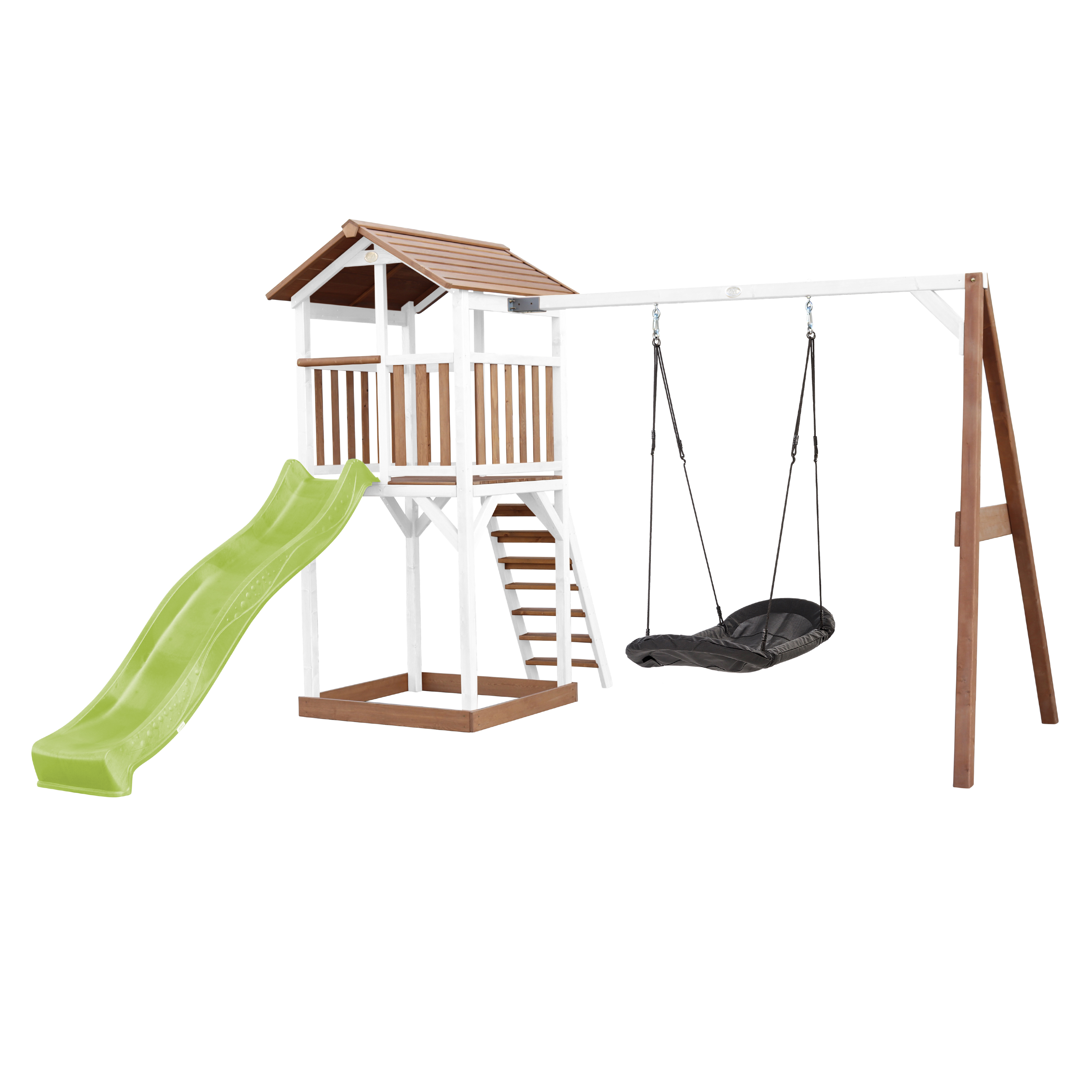 AXI Beach Tower with Roxy Nest Swing Set Brown/White - Lime Green Slide