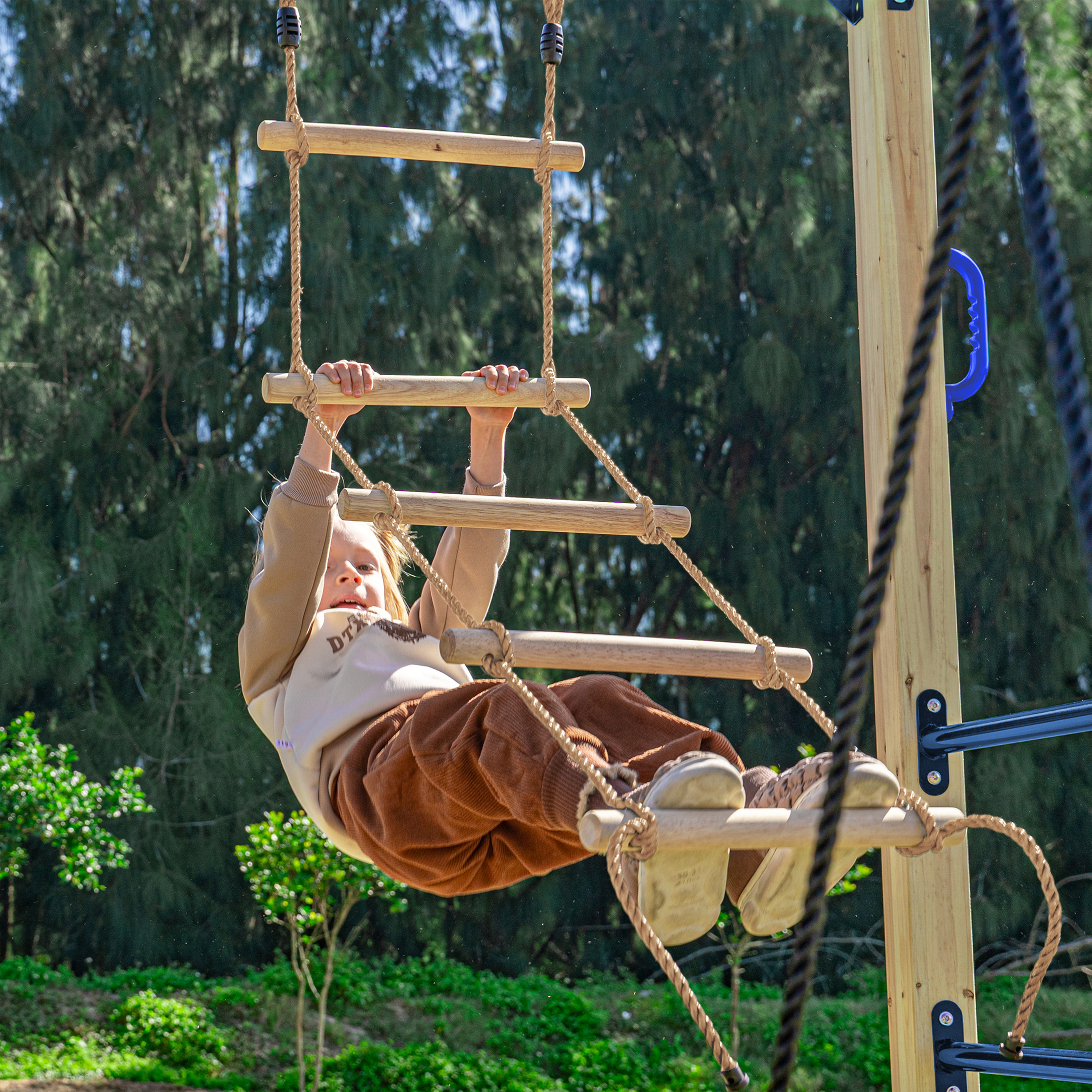 AXI Boris Wooden Playcentre with Swings. Trapeze. Climbing Nets and Monkey Bars – Red Slide