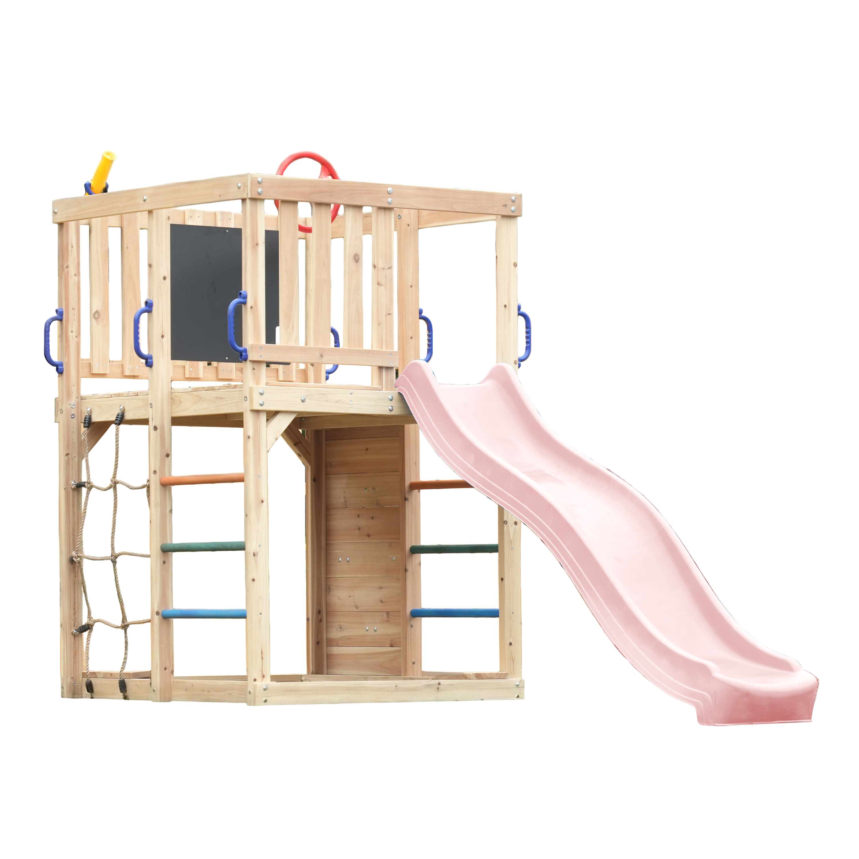 AXI Sam Climbing Frame with Climbing Wall. Climbing Net and Monkey Bars – Pastel Pink Slide