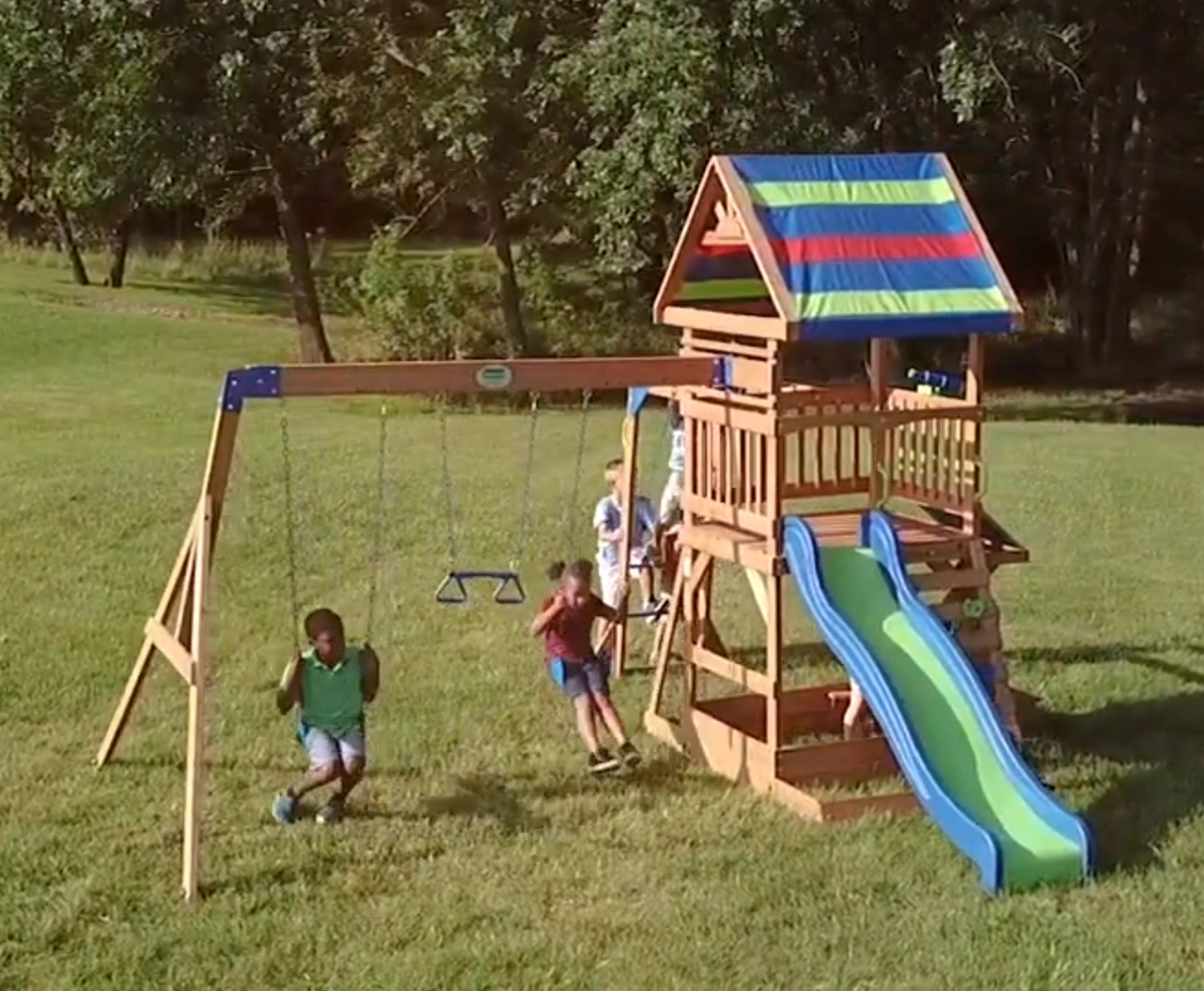 Thumbnail Backyard Discovery Northbrook Speeltoestel met Schommels en Glijbaan - Speeltoren van hout