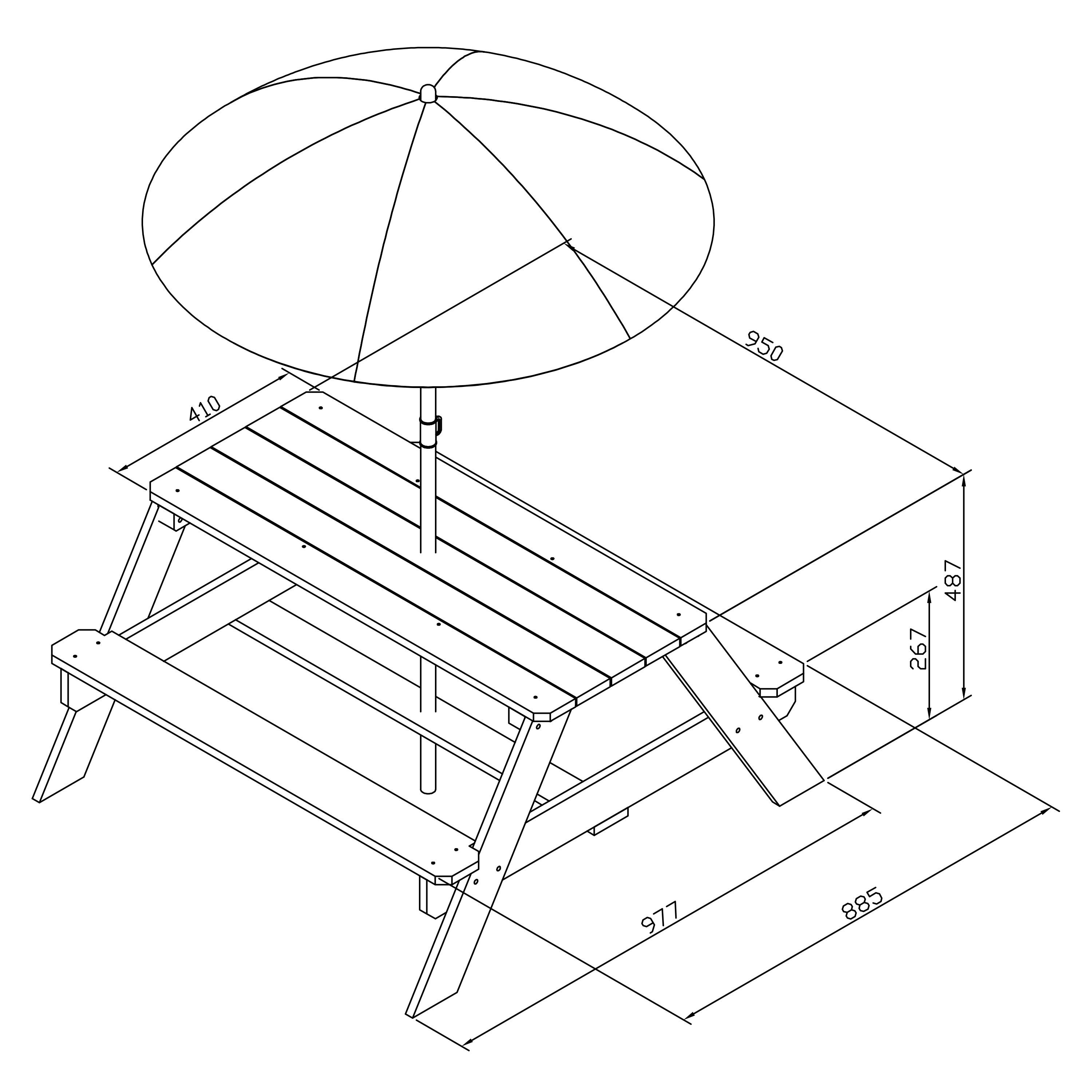 AXI Nick Picnic Table Anthracite/Brown - Umbrella Blue/White