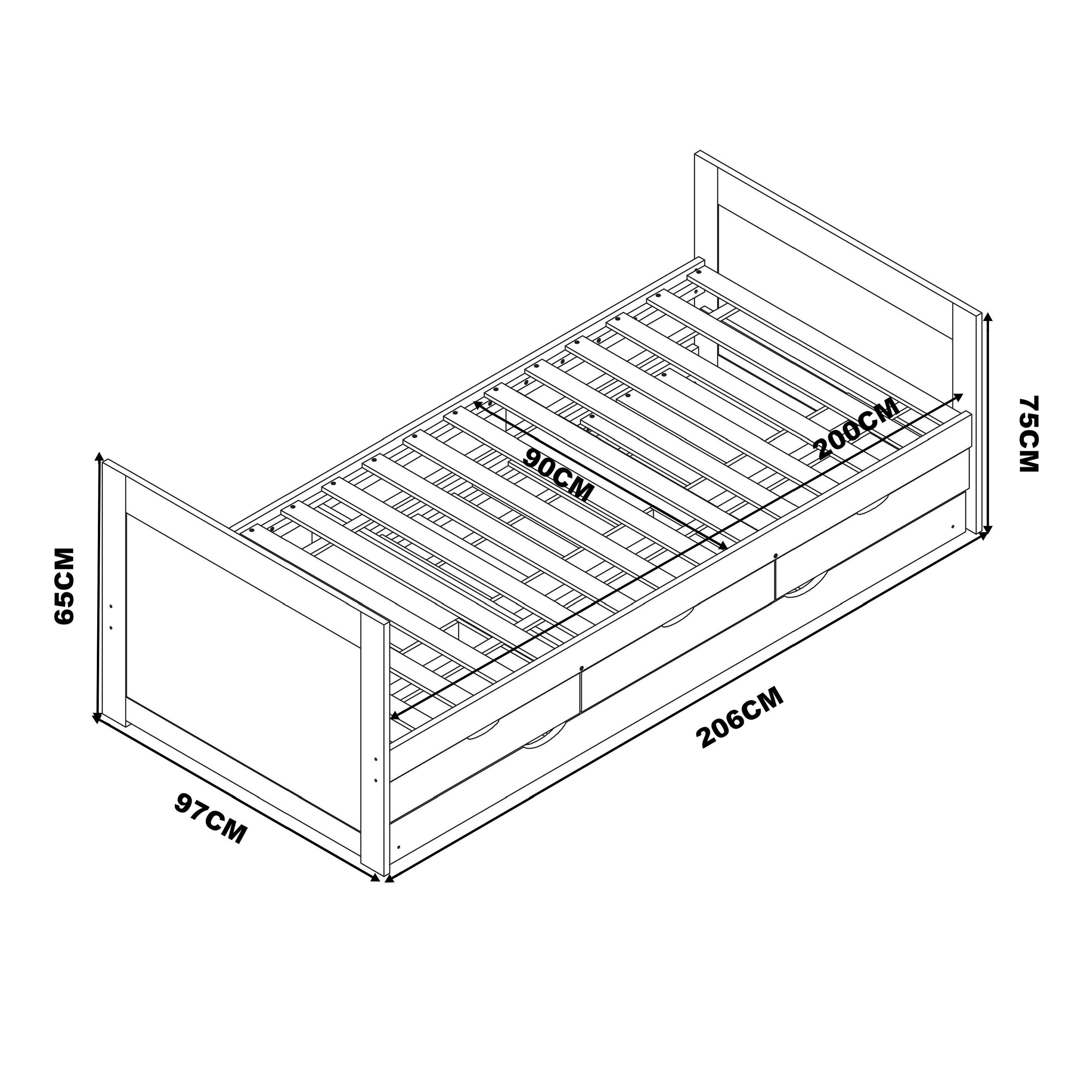 Sunny Eli Kids Bed with Trundle and 3 Storage Drawers White – Without Mattress