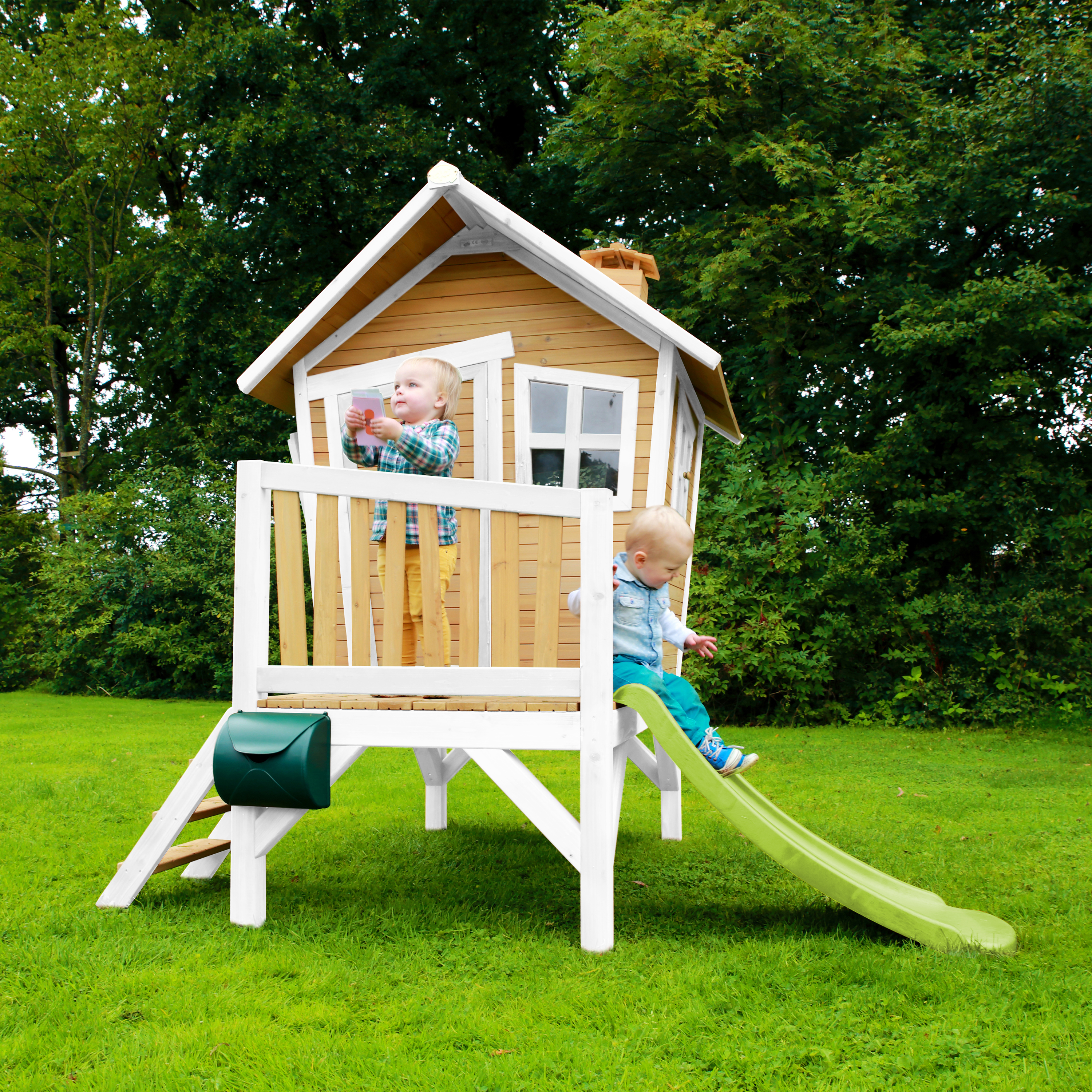 AXI Robin Playhouse Brown/White - Lime Green Slide