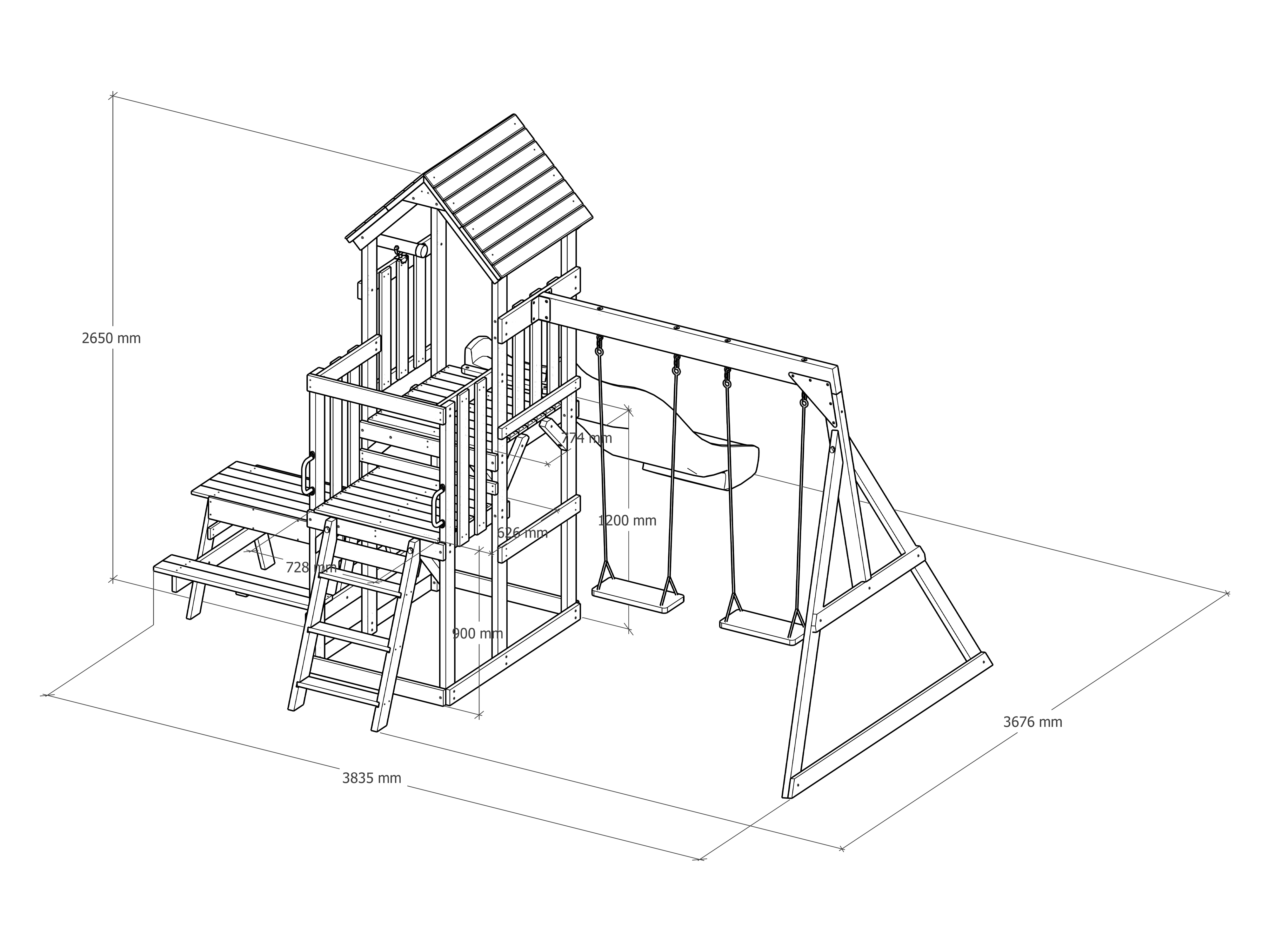 AXI Mette Climbing Frame with Double Swing Set and Picnic Table - Green Slide