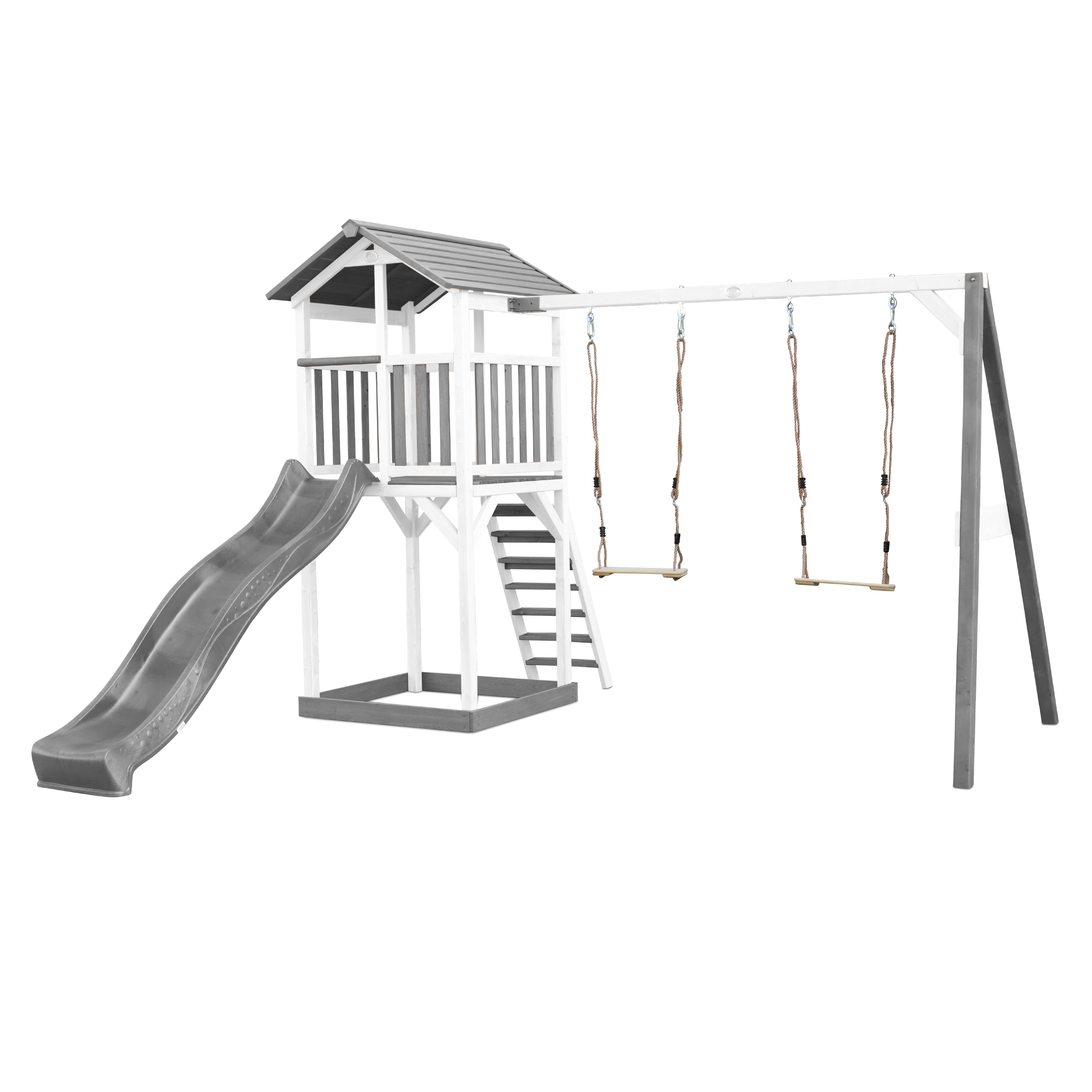 AXI Beach Tower with Double Swing Set Grey/White - Grey Slide