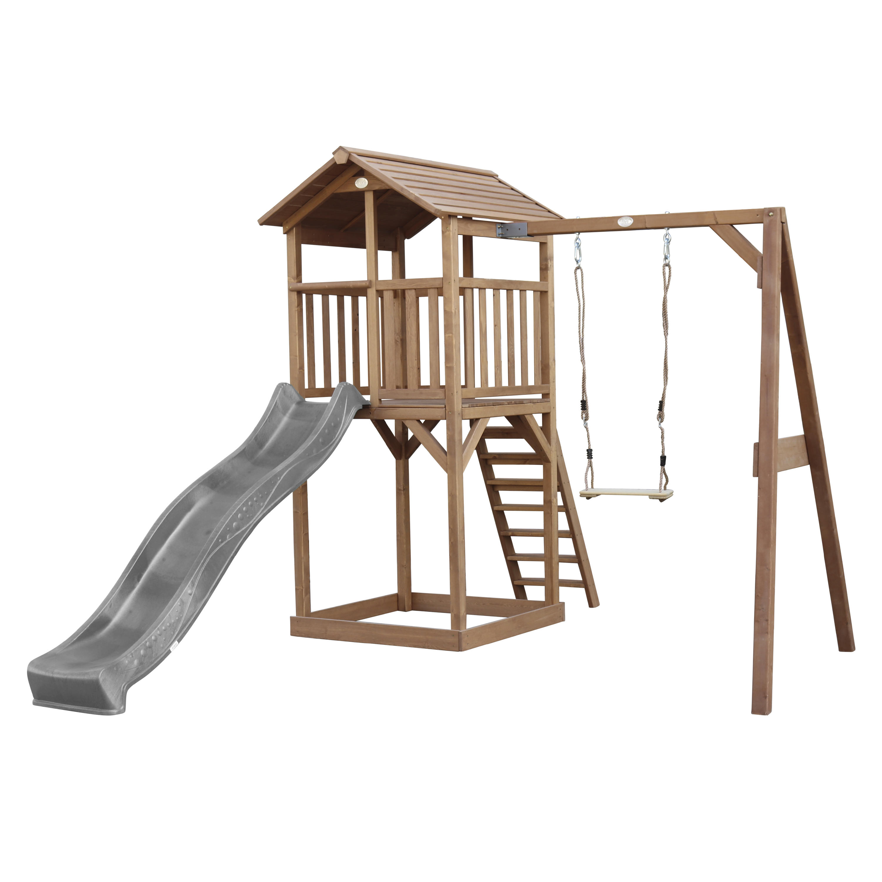 AXI Beach Tower with Single Swing Set Brown - Grey Slide