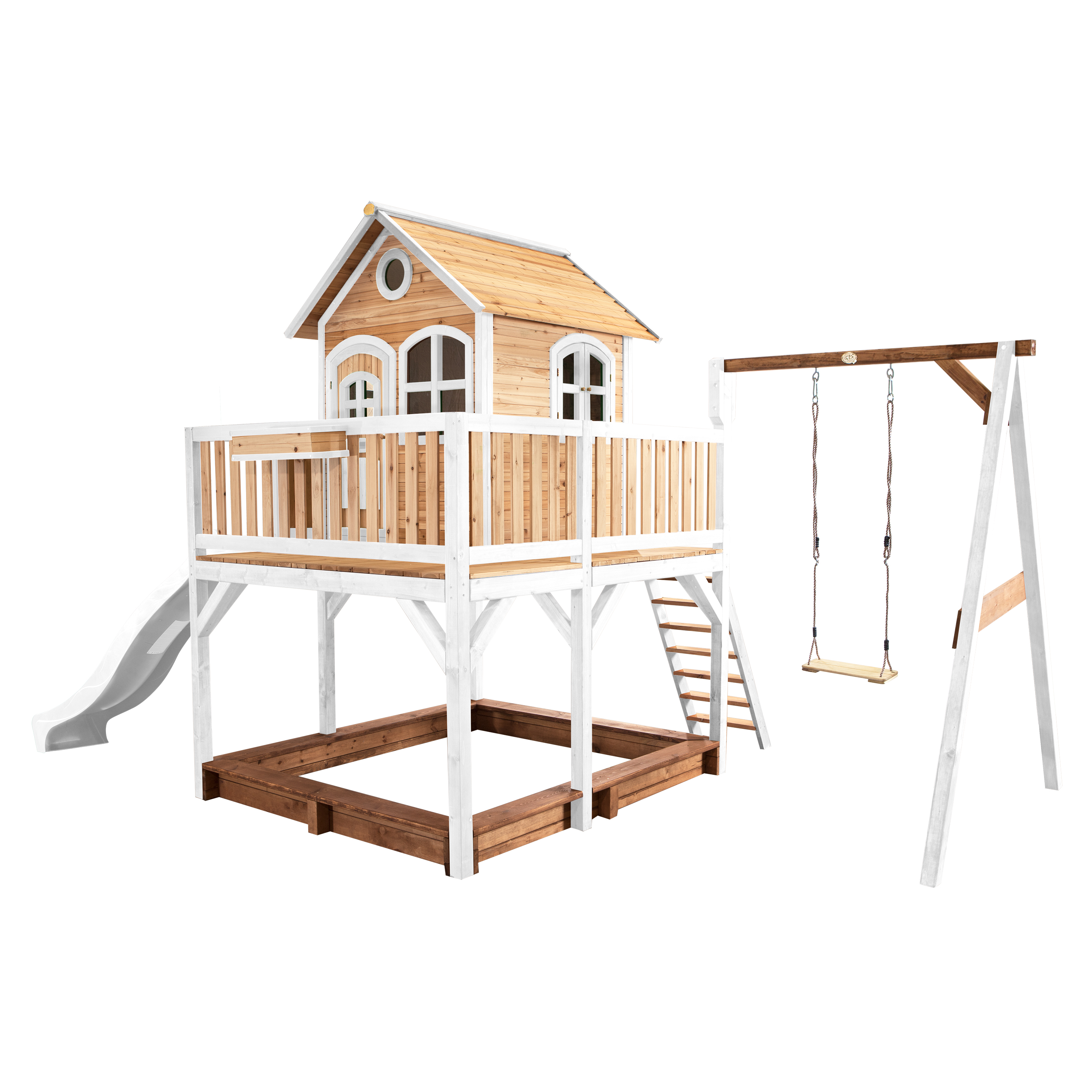 AXI Liam Playhouse with Single Swing Set Brown/White - White Slide