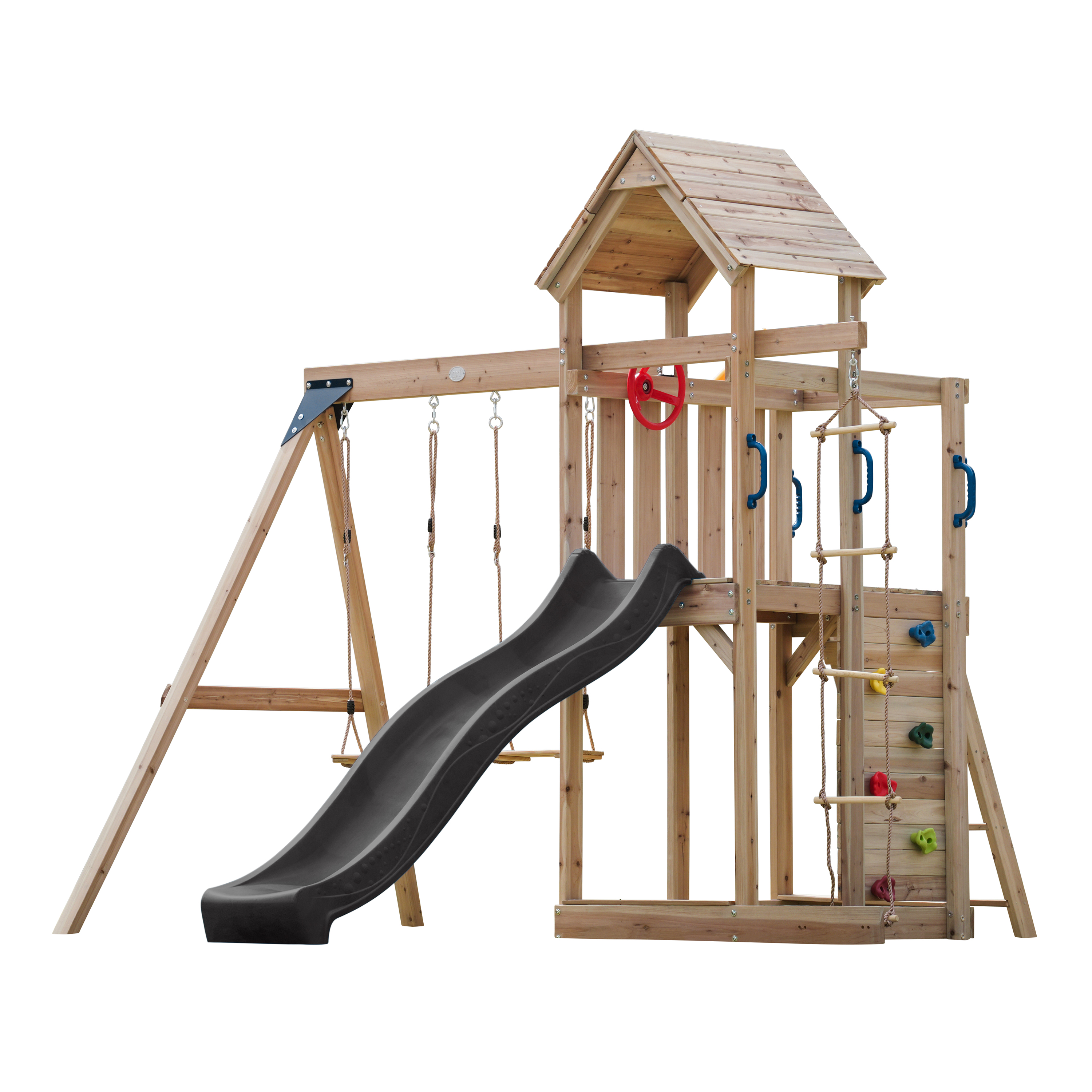 AXI Moos Climbing Frame with Double Swing Set - Grey Slide