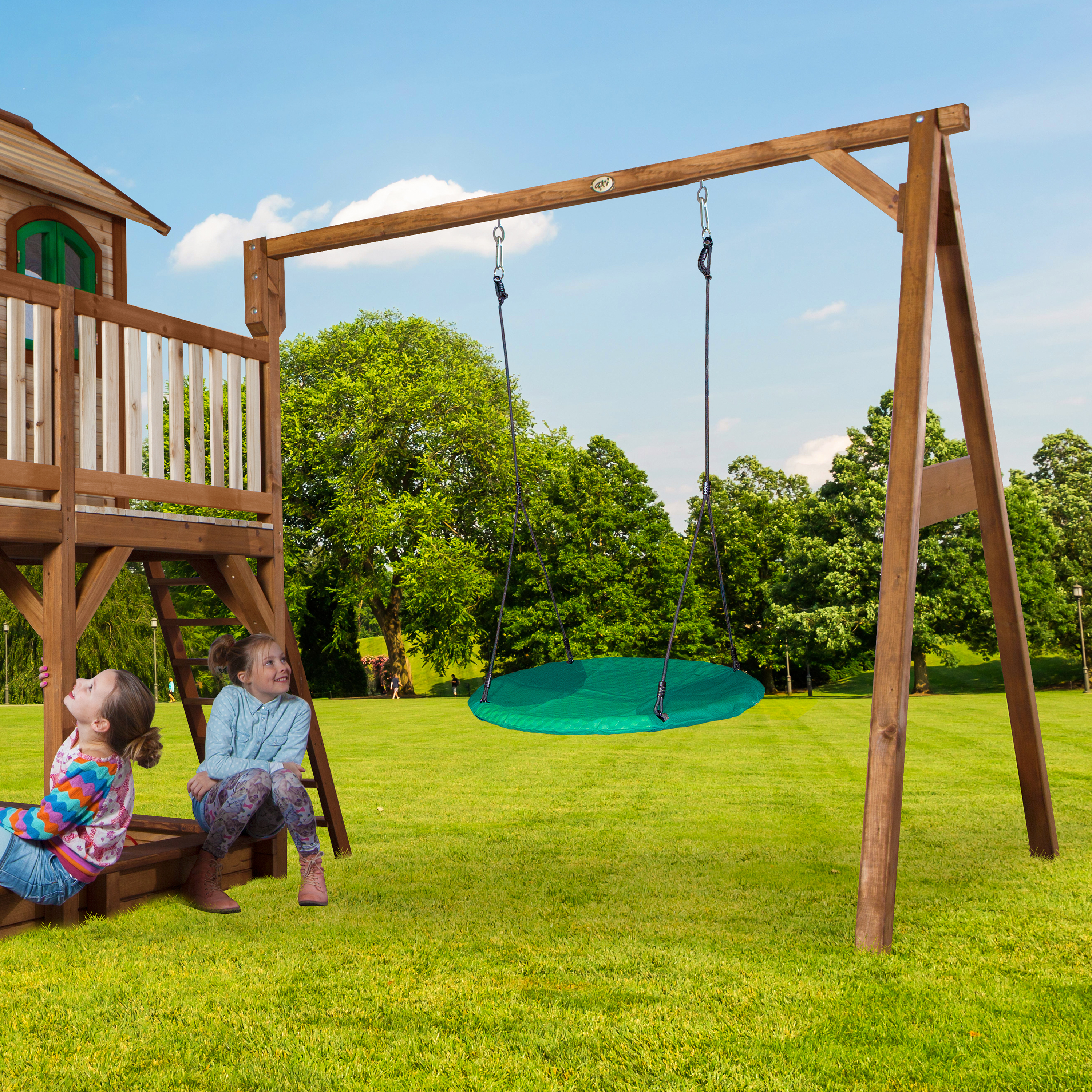 AXI Liam Playhouse with Summer Nest Swing Set Brown/Green - White Slide