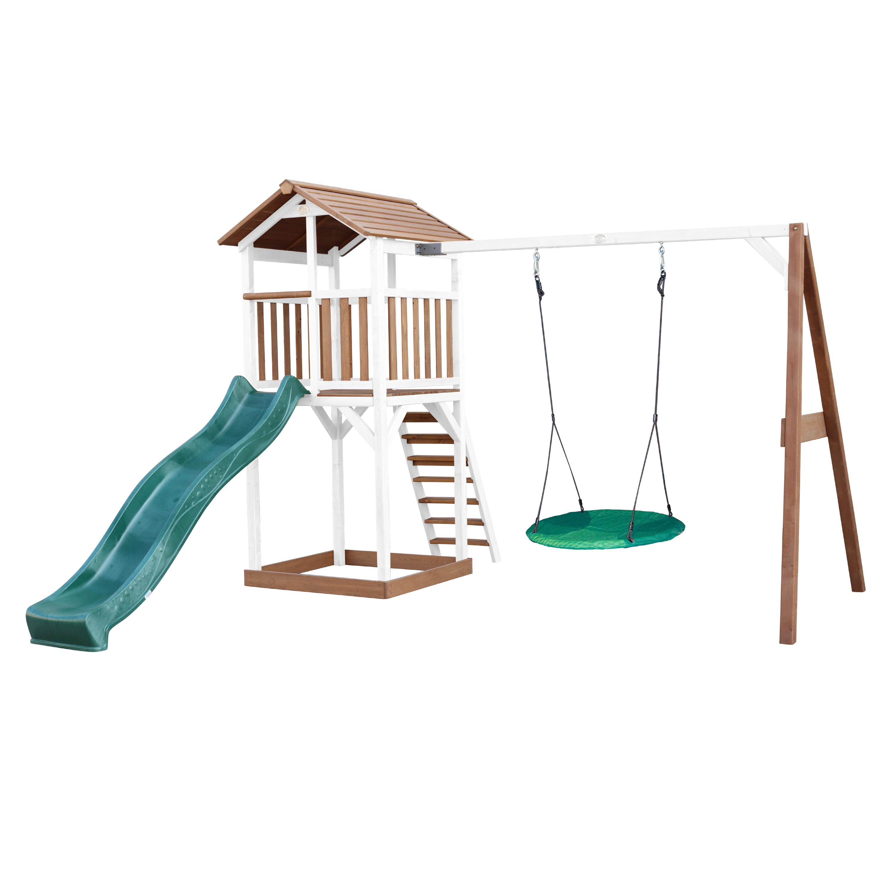 AXI Beach Tower with Summer Nest Swing Set Brown/White - Green Slide