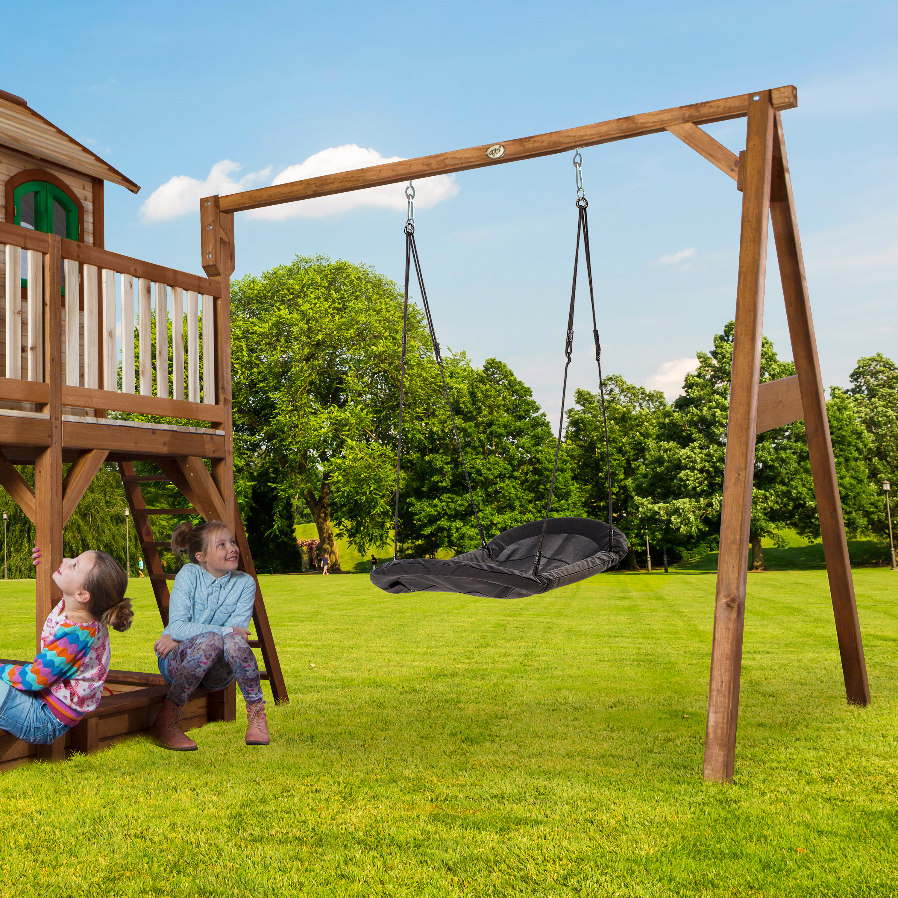 AXI Liam Playhouse with Roxy Nest Swing Set Brown/Green - Grey Slide