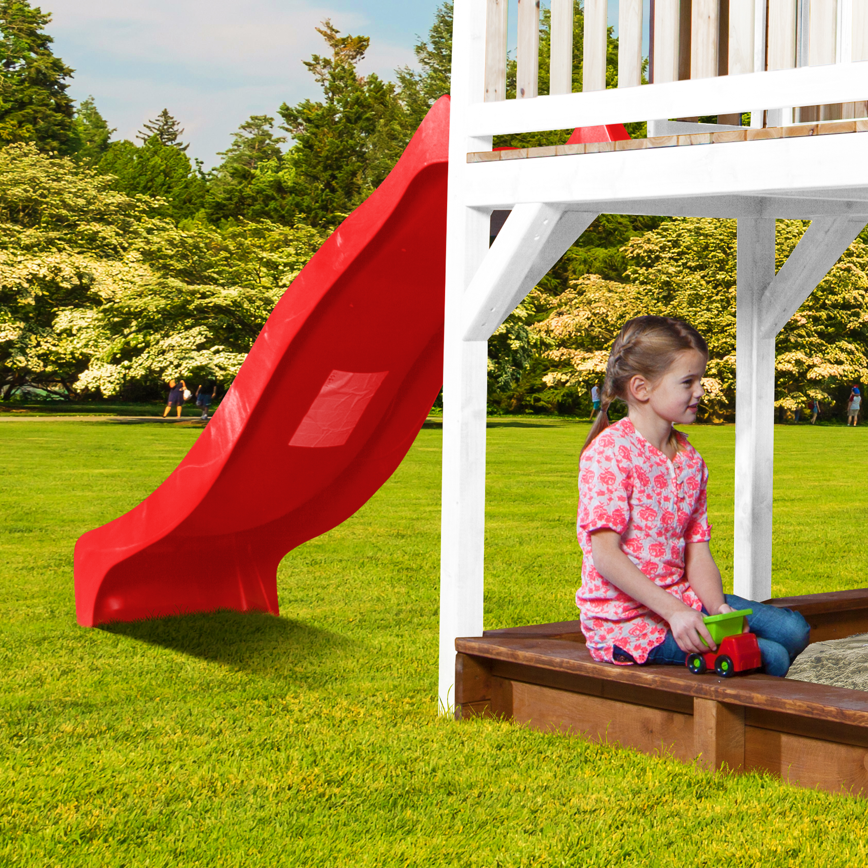 AXI Liam Playhouse with Summer Nest Swing Set Brown/White - Red Slide