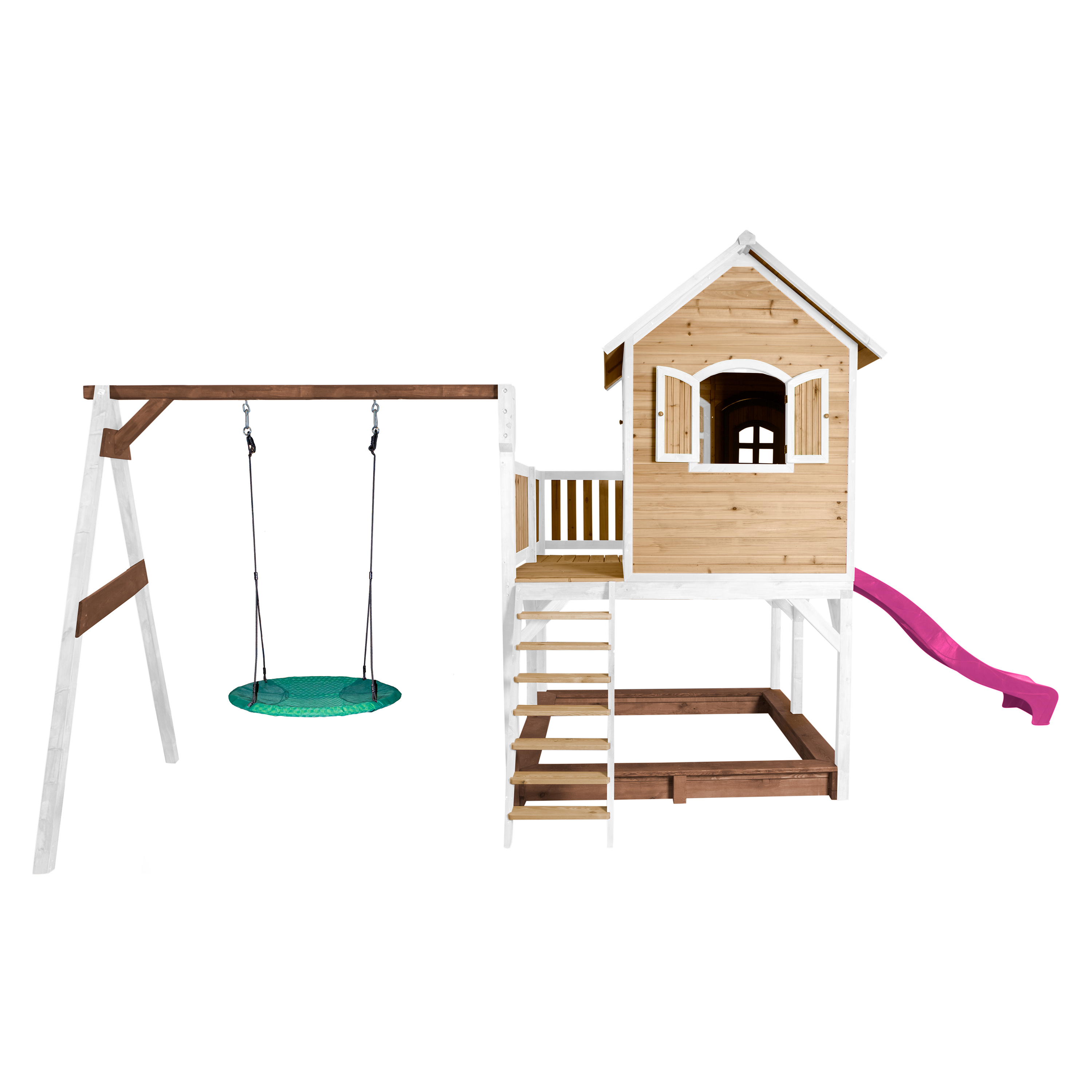 AXI Liam Playhouse with Summer Nest Swing Set Brown/White - Purple Slide