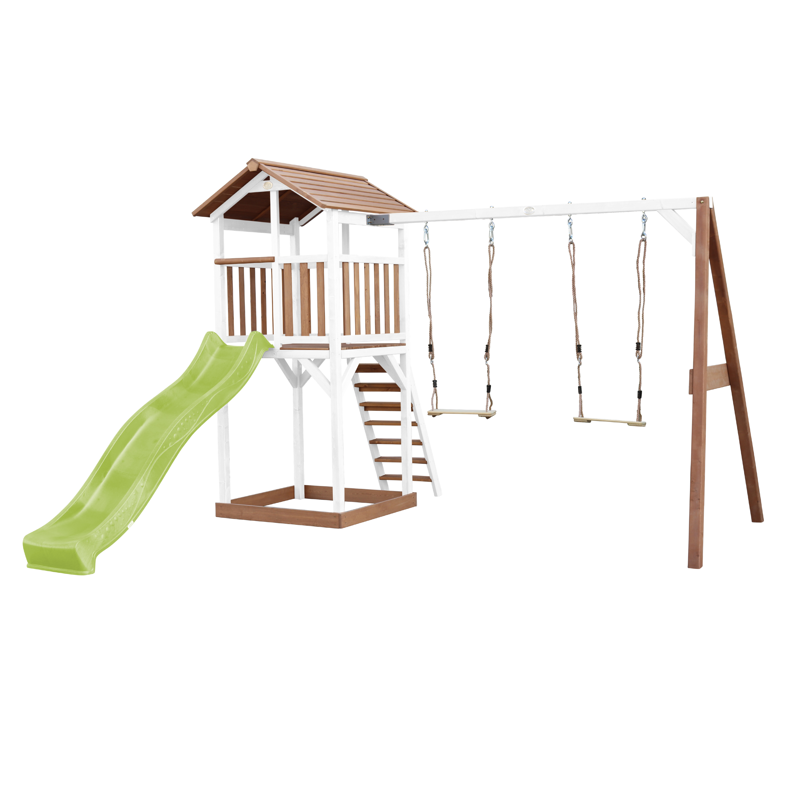 AXI Beach Tower with Double Swing Set Brown/White - Lime Green Slide