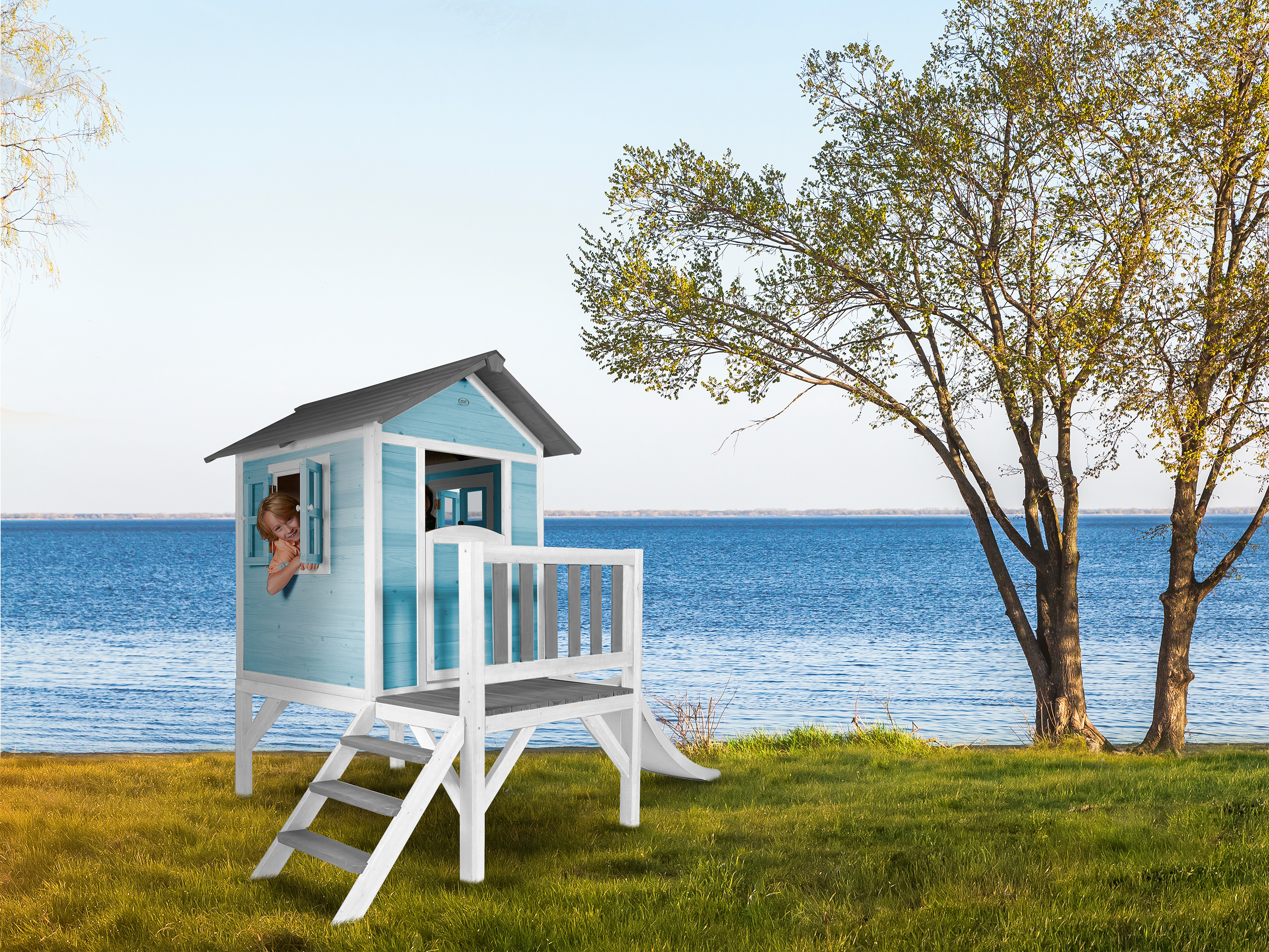 AXI Lodge XL Playhouse Caribbean Blue - White Slide