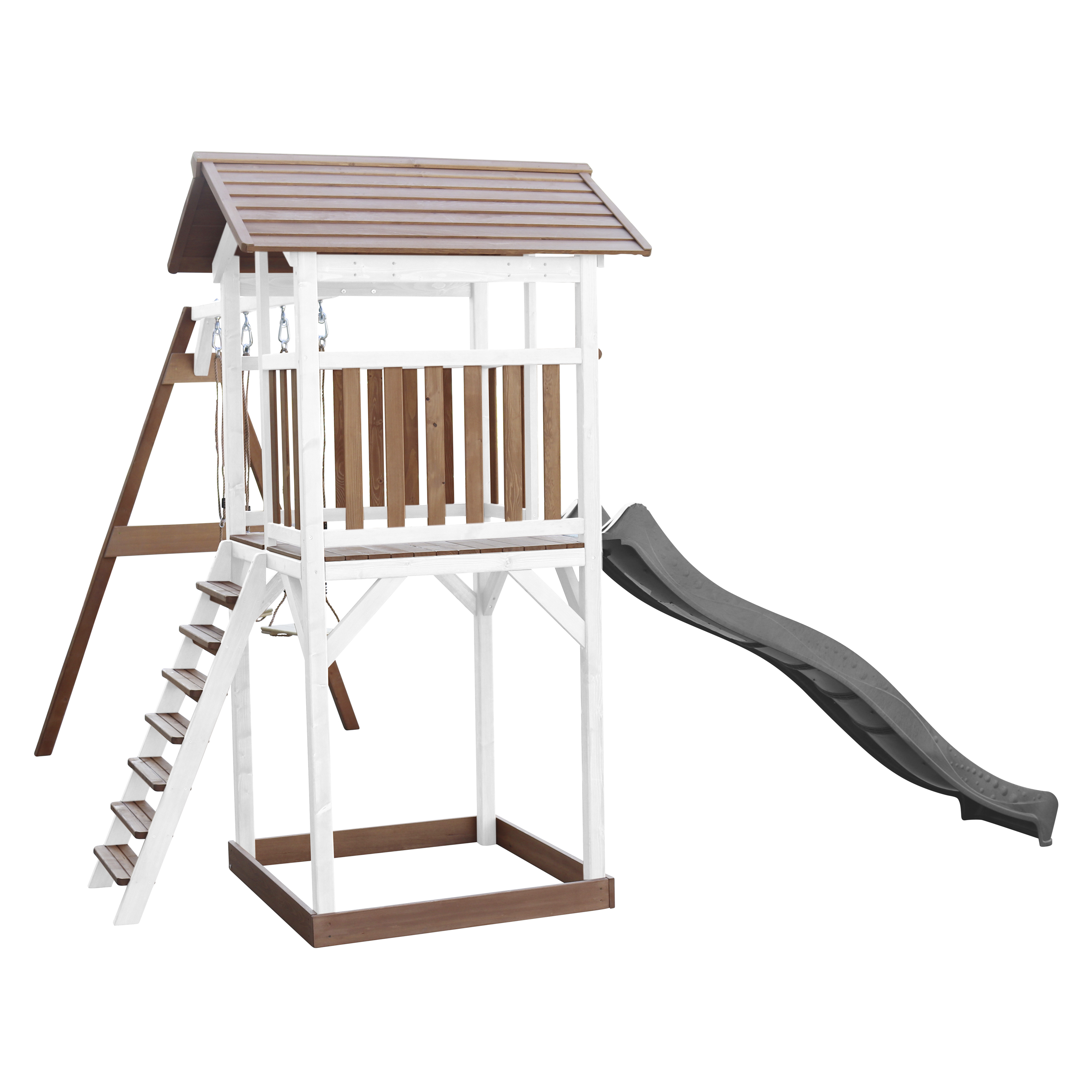 AXI Beach Tower with Double Swing Set Brown/White - Grey Slide