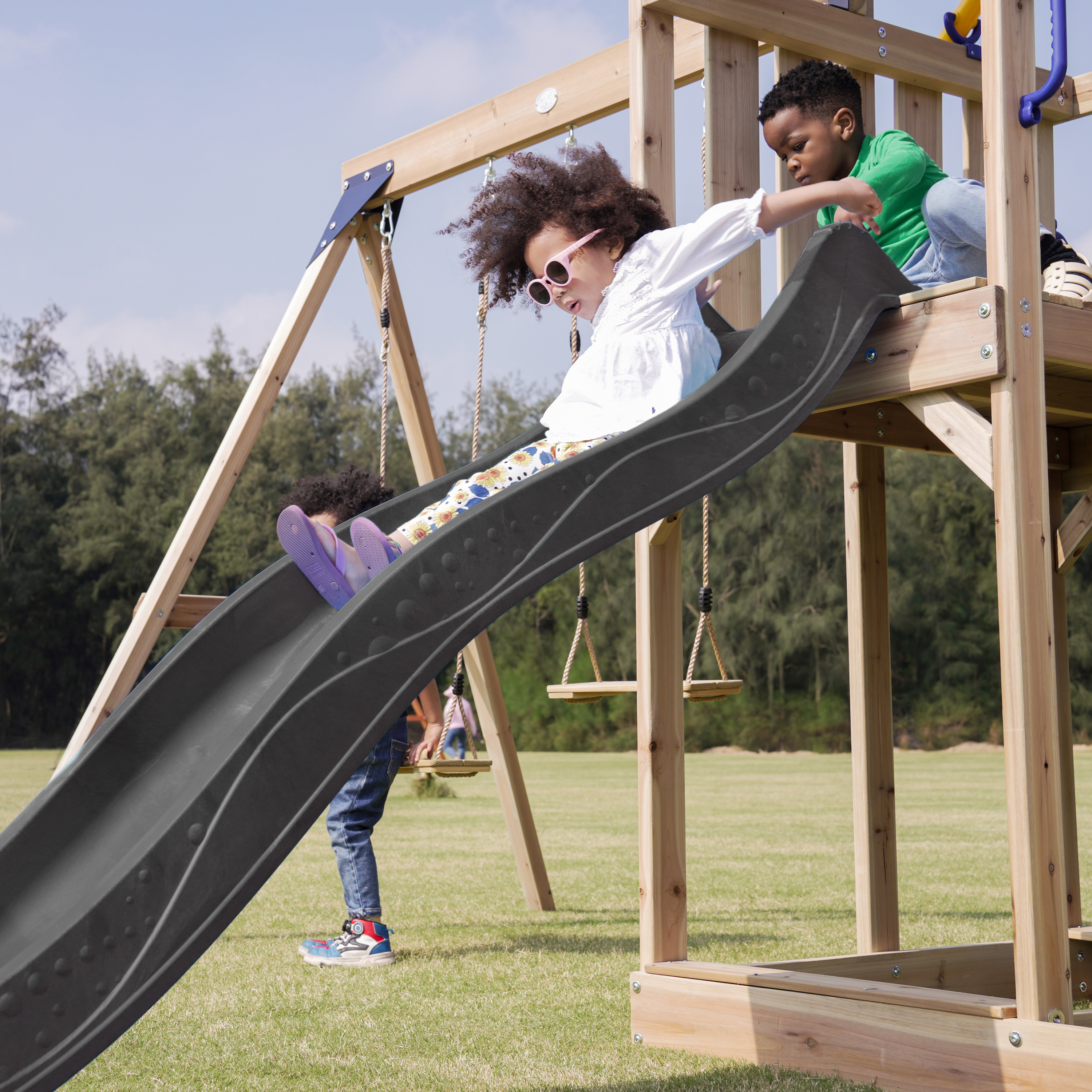 AXI Moos Climbing Frame with Double Swing Set - Grey Slide