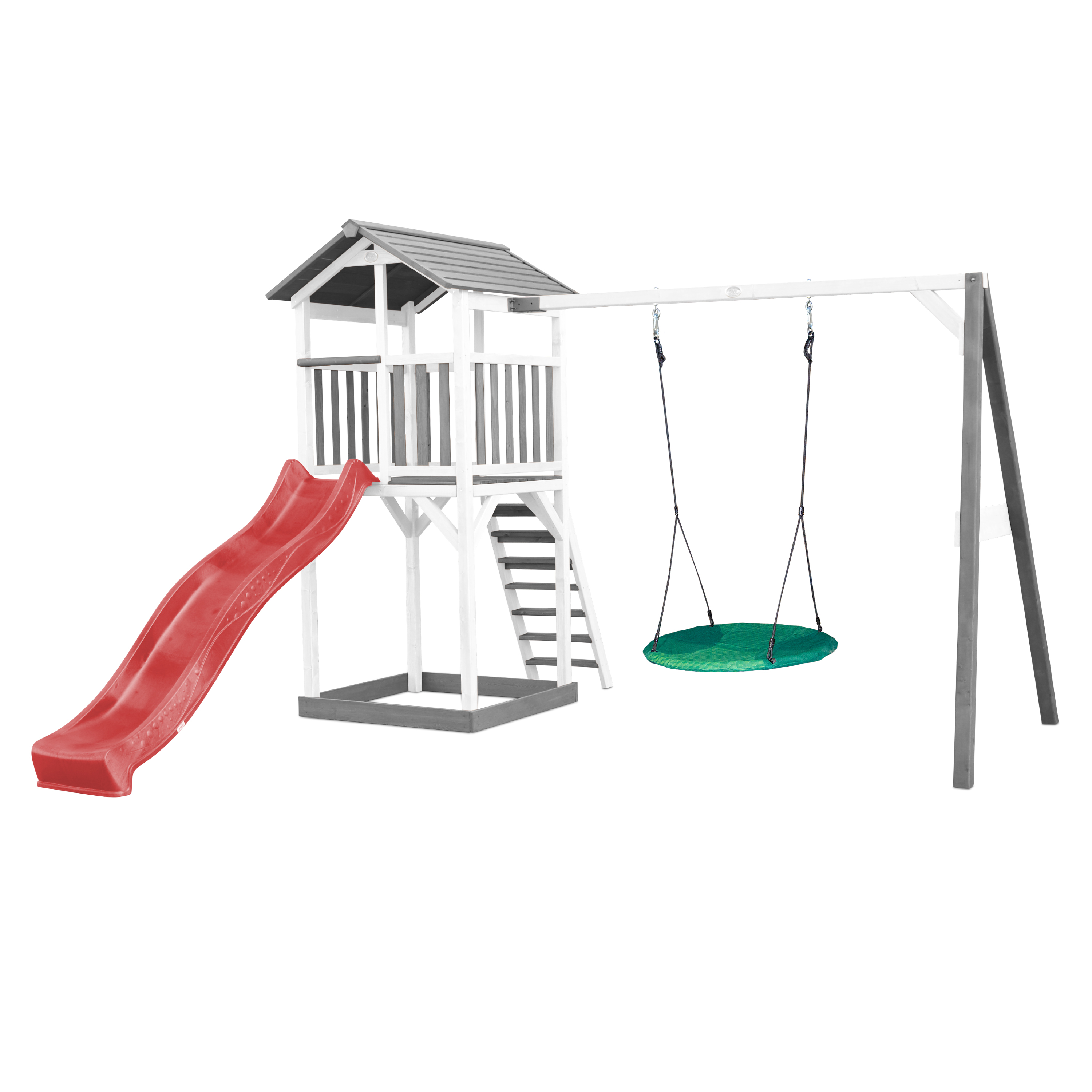 AXI Beach Tower with Summer Nest Swing Set Grey/White - Red Slide