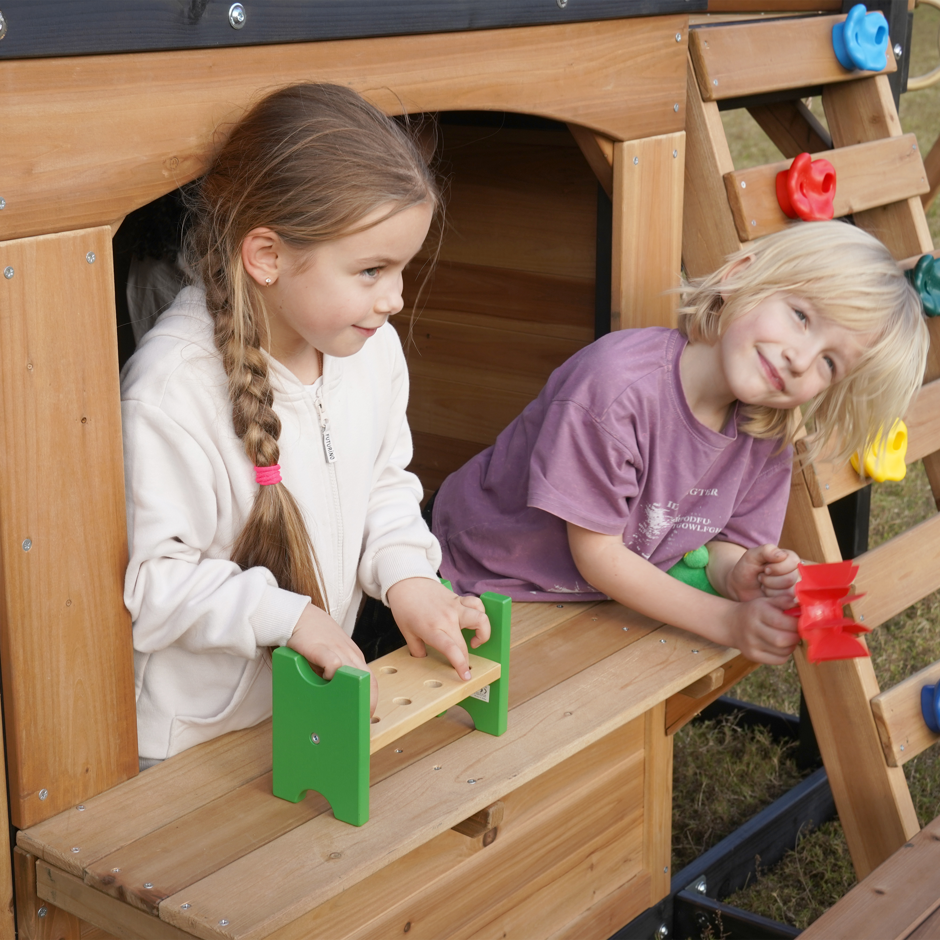 AXI Noud Climbing Frame with Playhouse, Swings, Trapeze and Climbing Wall – Pastel Green Slide and Tube Slide