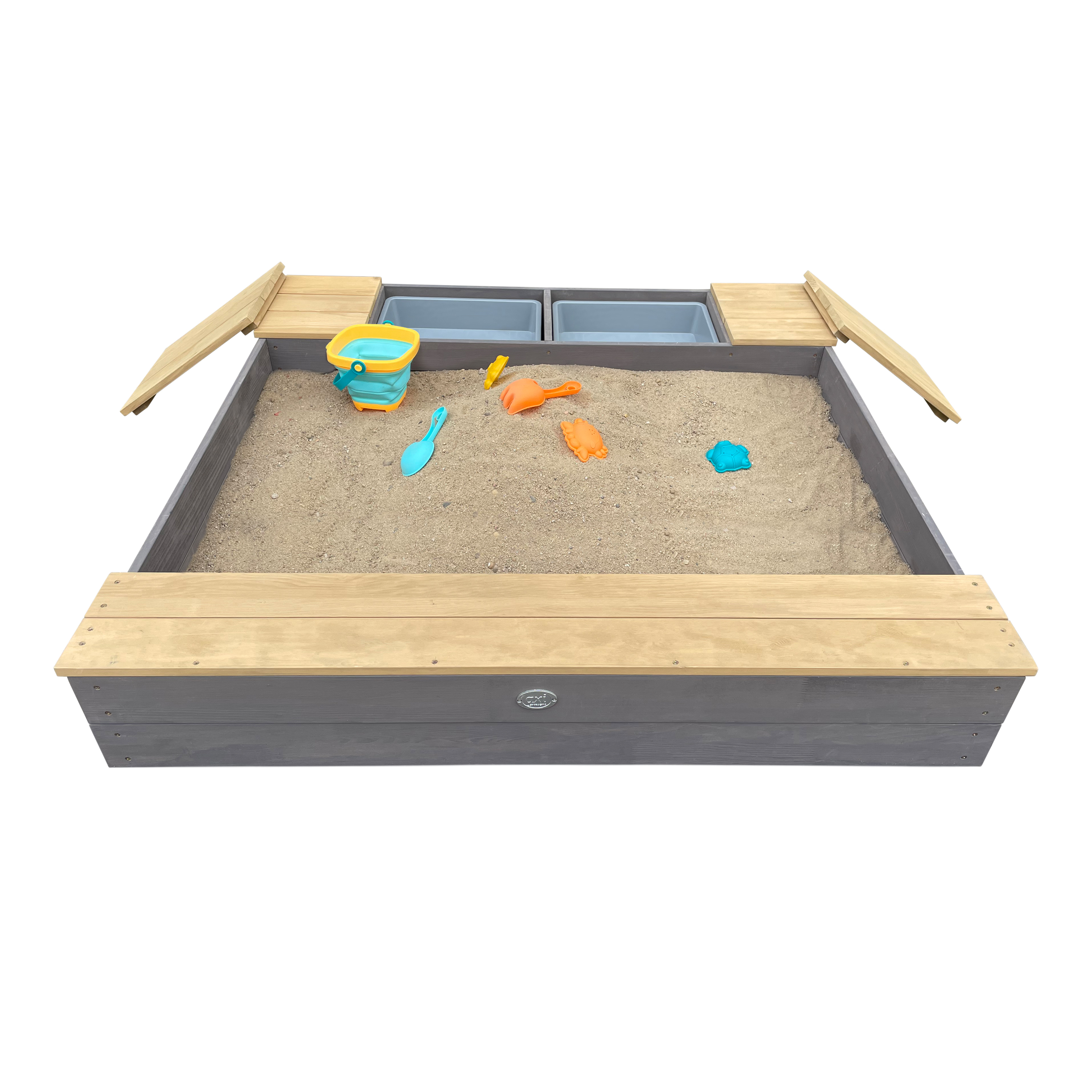 AXI Evy Sandbox with Bins and Storage - 119 x 117 cm - Grey/Brown
