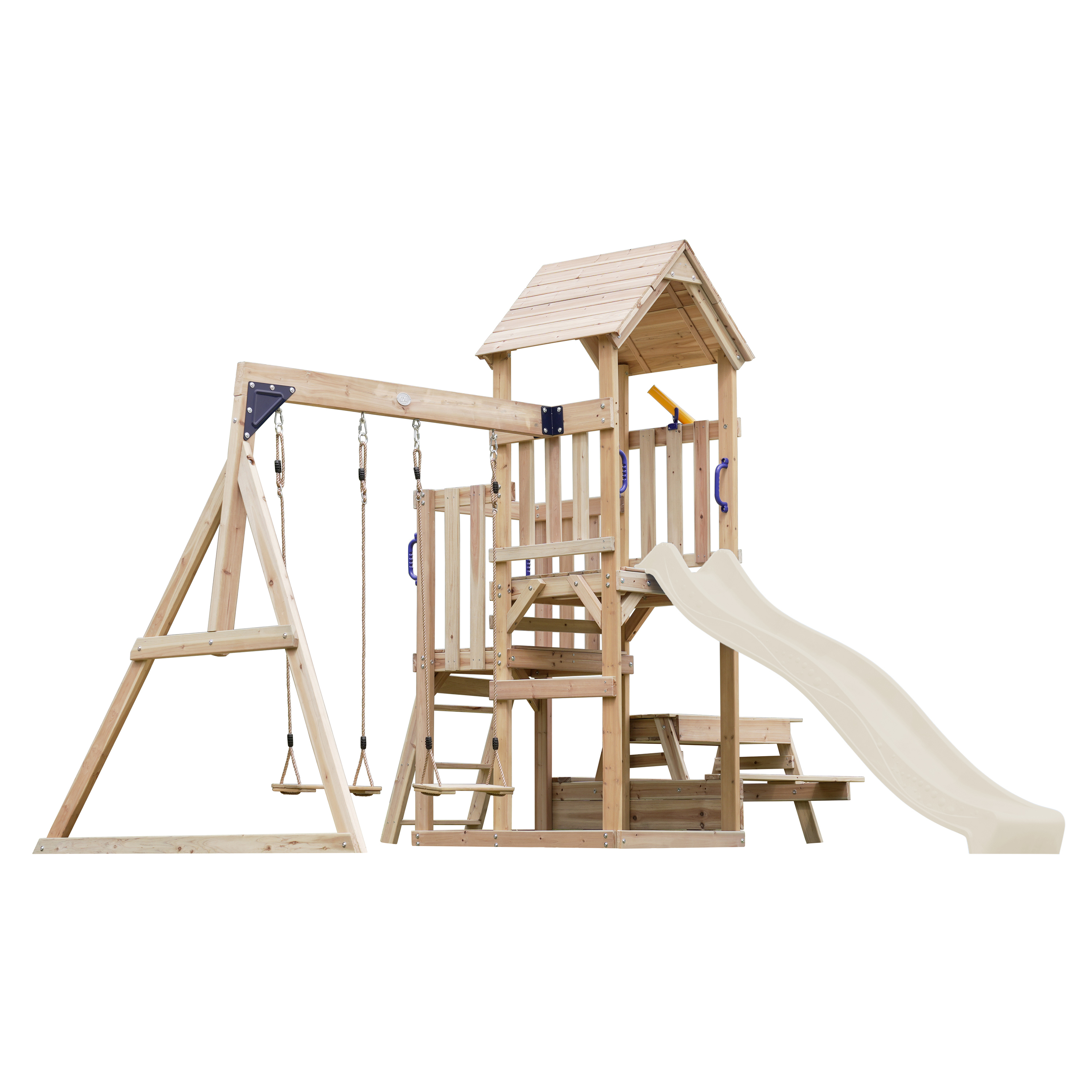 AXI Mette Climbing Frame with Double Swing Set and Picnic Table - Cream Slide
