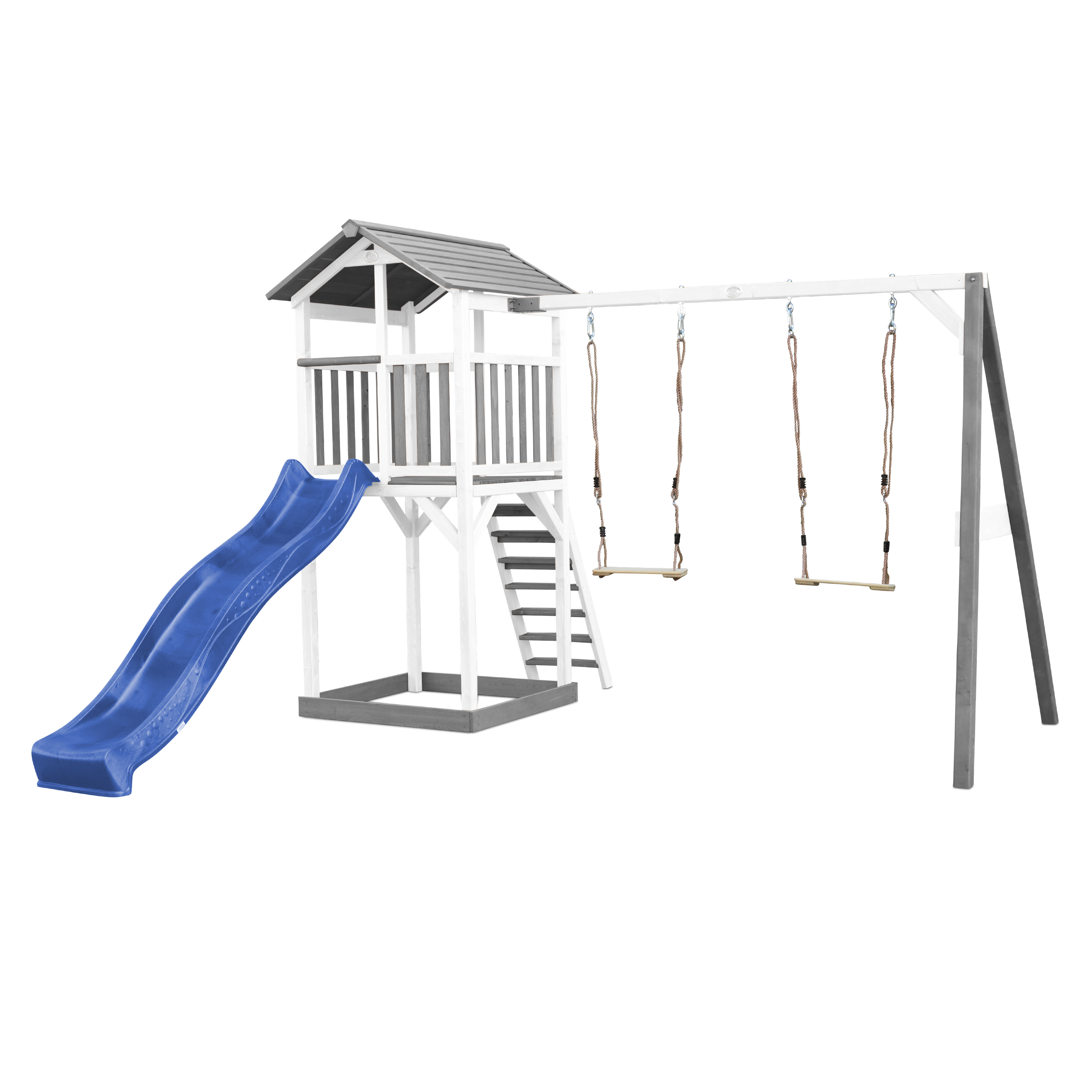 AXI Beach Tower with Double Swing Set Grey/White - Blue Slide