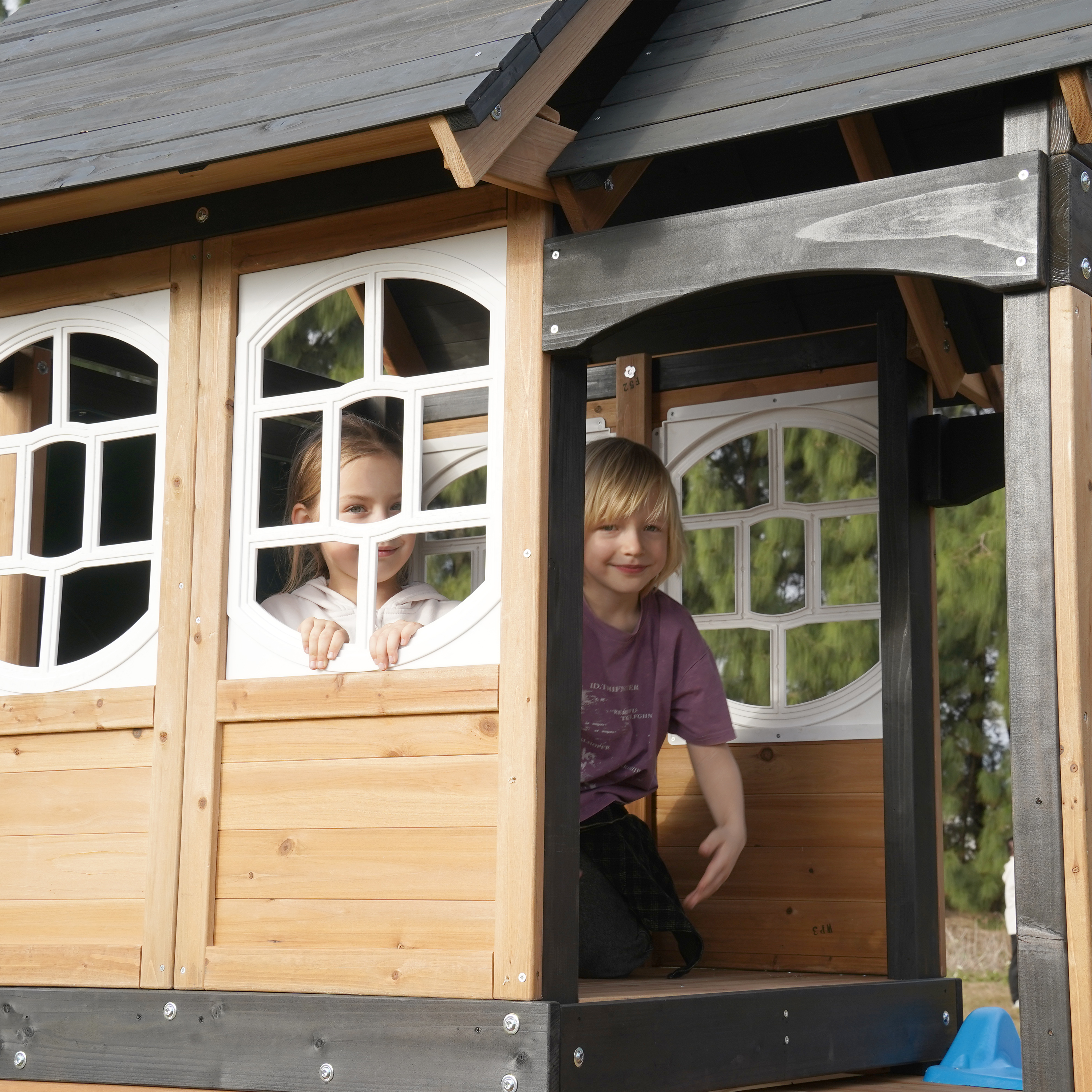 AXI Noud Climbing Frame with Playhouse. Swings. Trapeze and Climbing Wall – Cream Slide and Tube Slide
