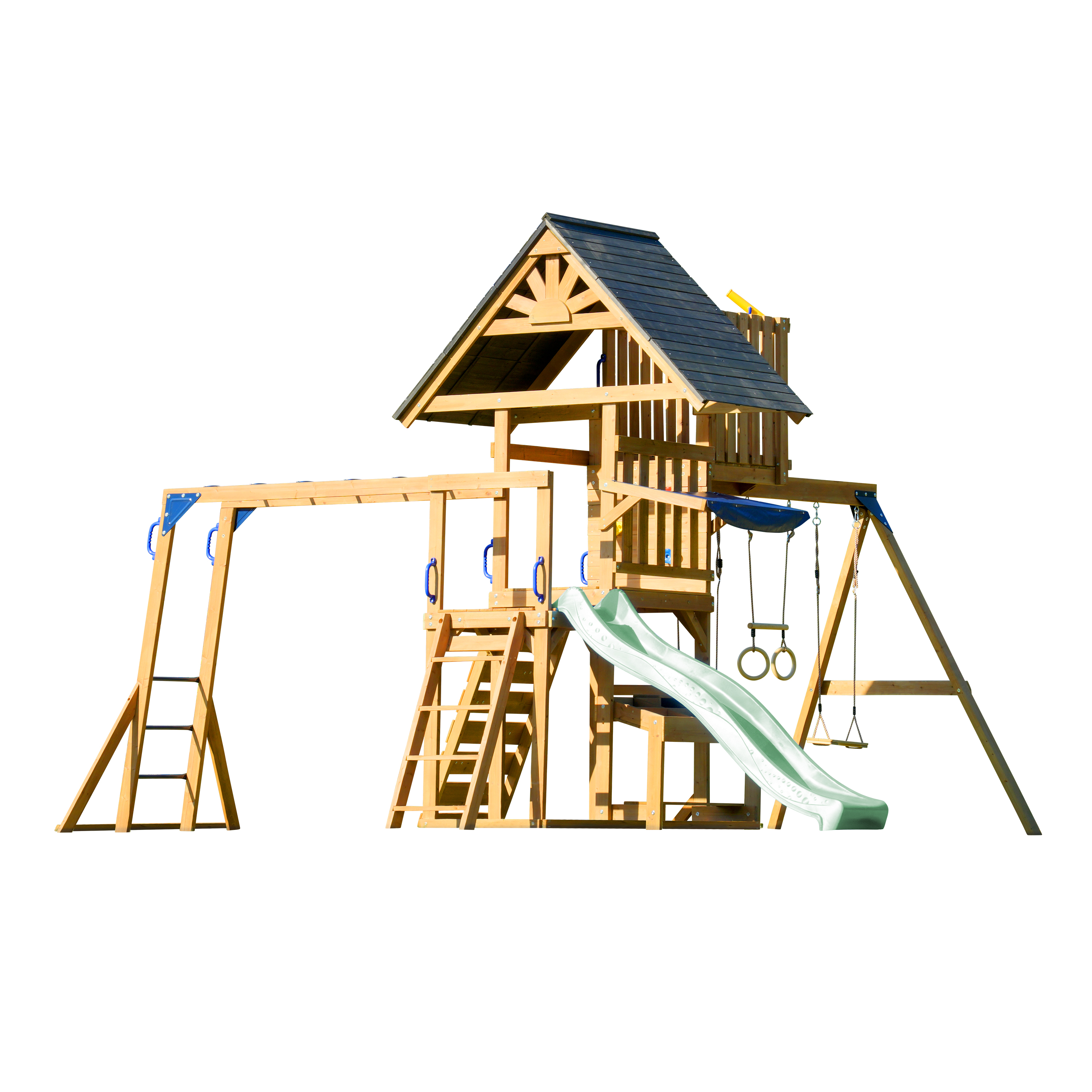 AXI Mitch Climbing Frame with Double Swing, Trapeze and Lookout Tower – Pastel Green Slide
