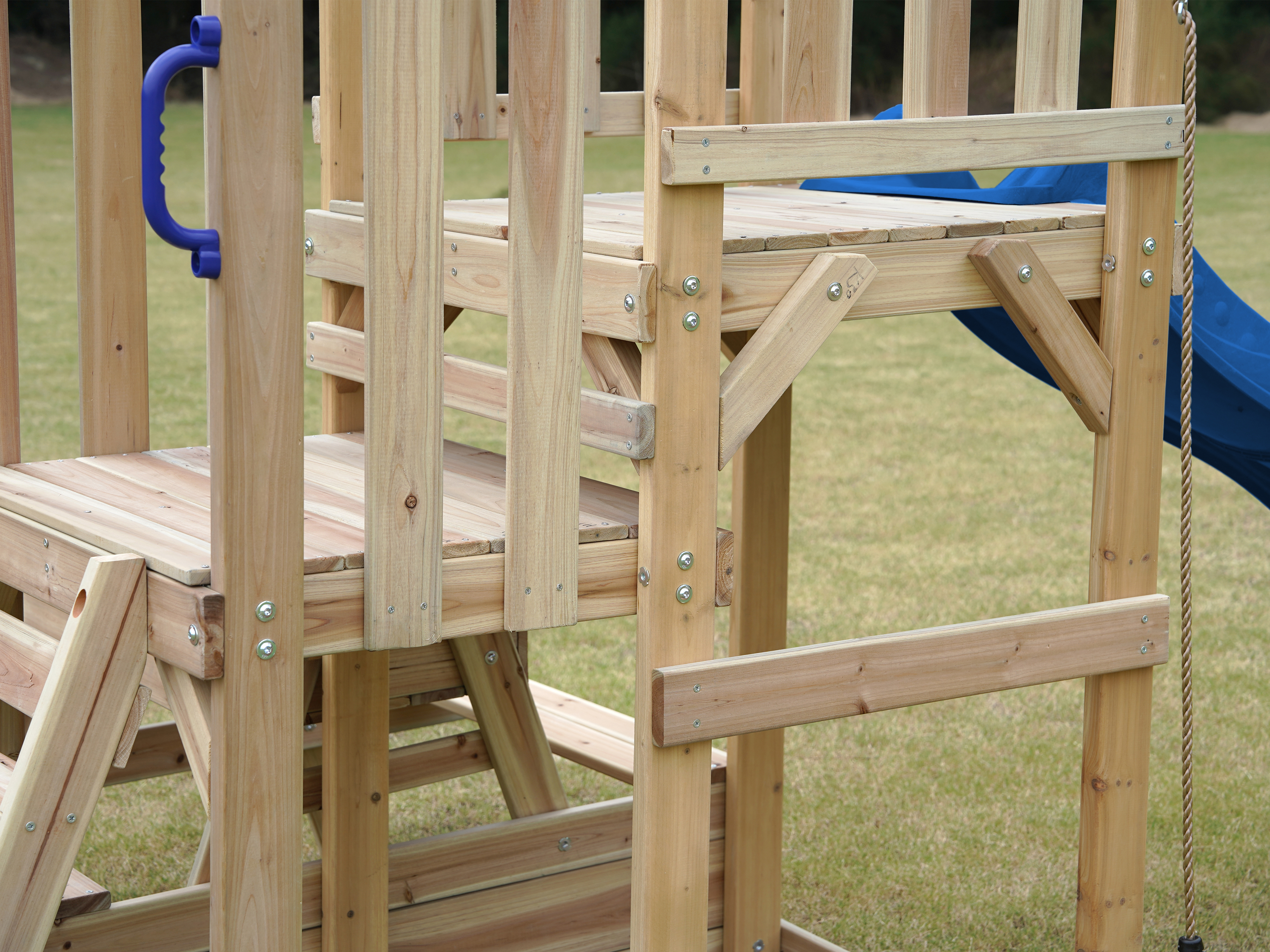 AXI Mette Climbing Frame with Double Swing Set and Picnic Table - Blue Slide
