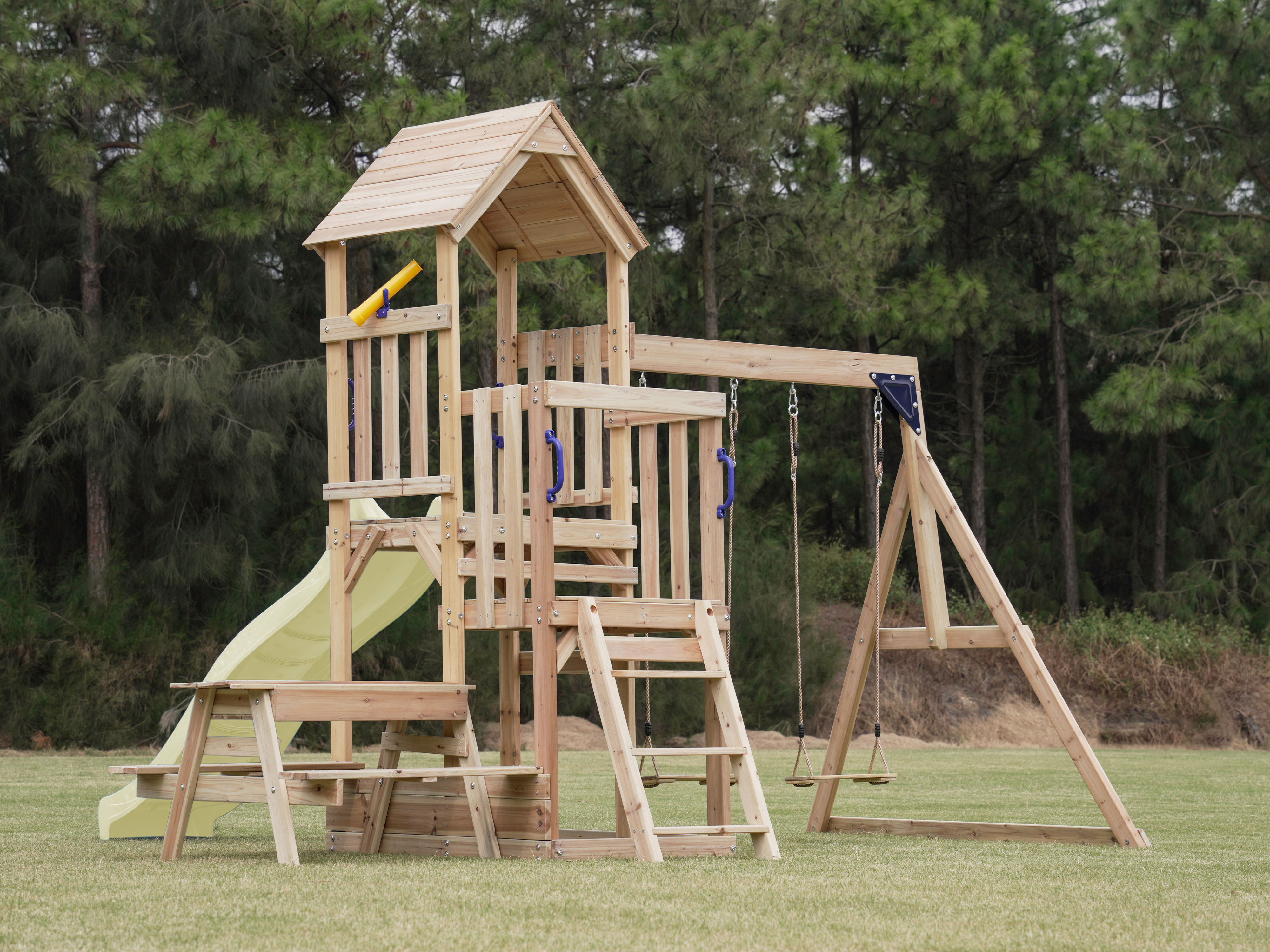 AXI Mette Climbing Frame with Double Swing Set and Picnic Table - Cream Slide