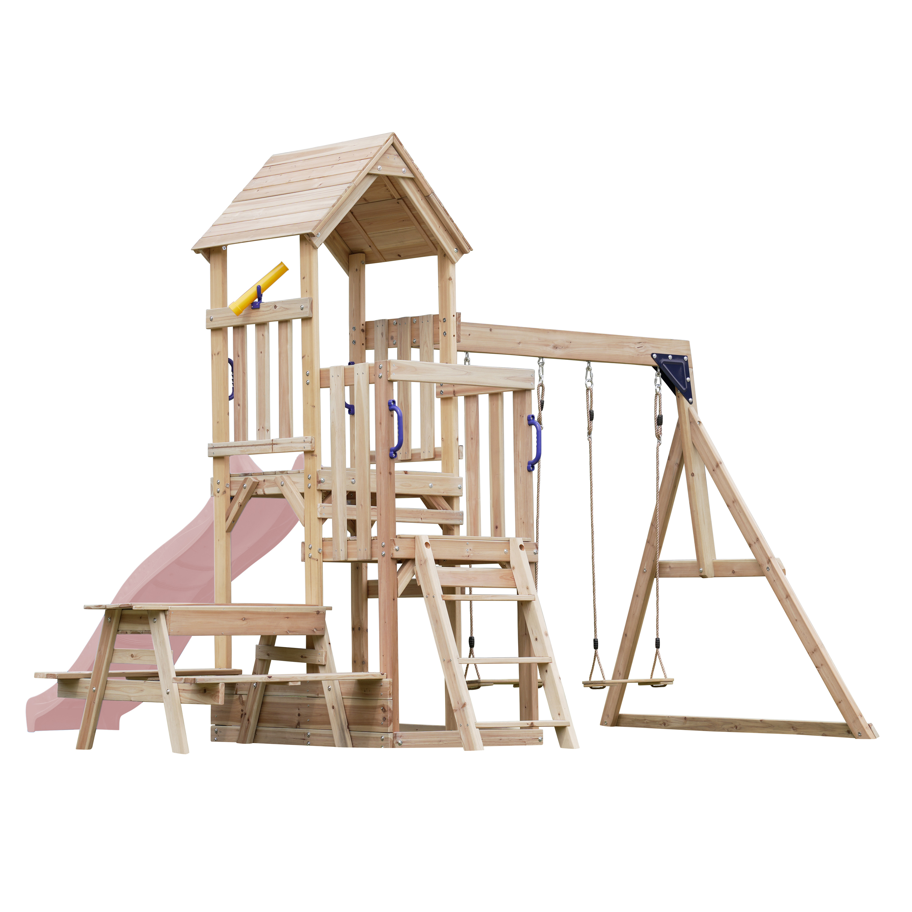 AXI Mette Climbing Frame with Double Swing Set and Picnic Table - Pastel Pink Slide