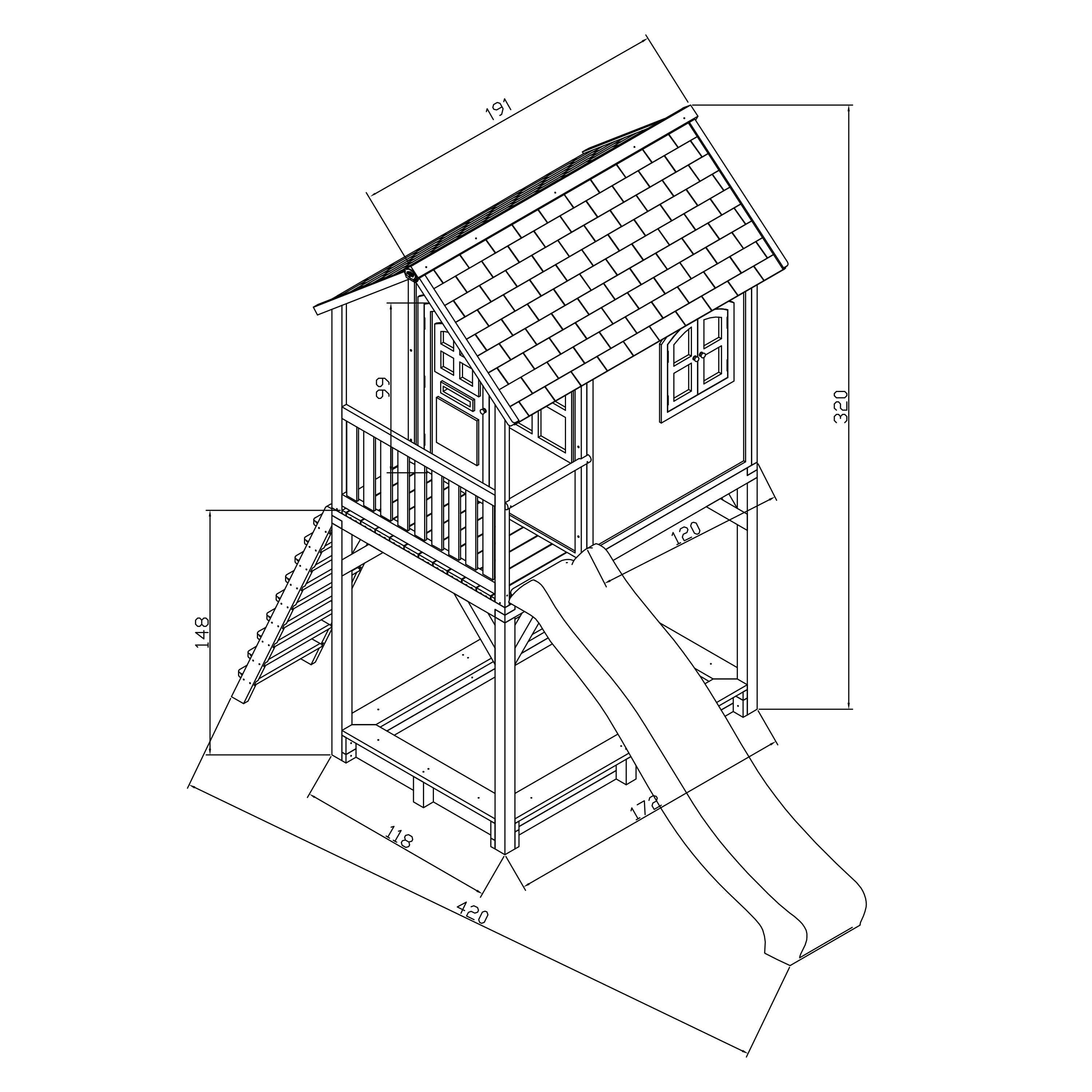 AXI Romy Playhouse Brown/White - Lime Green Slide