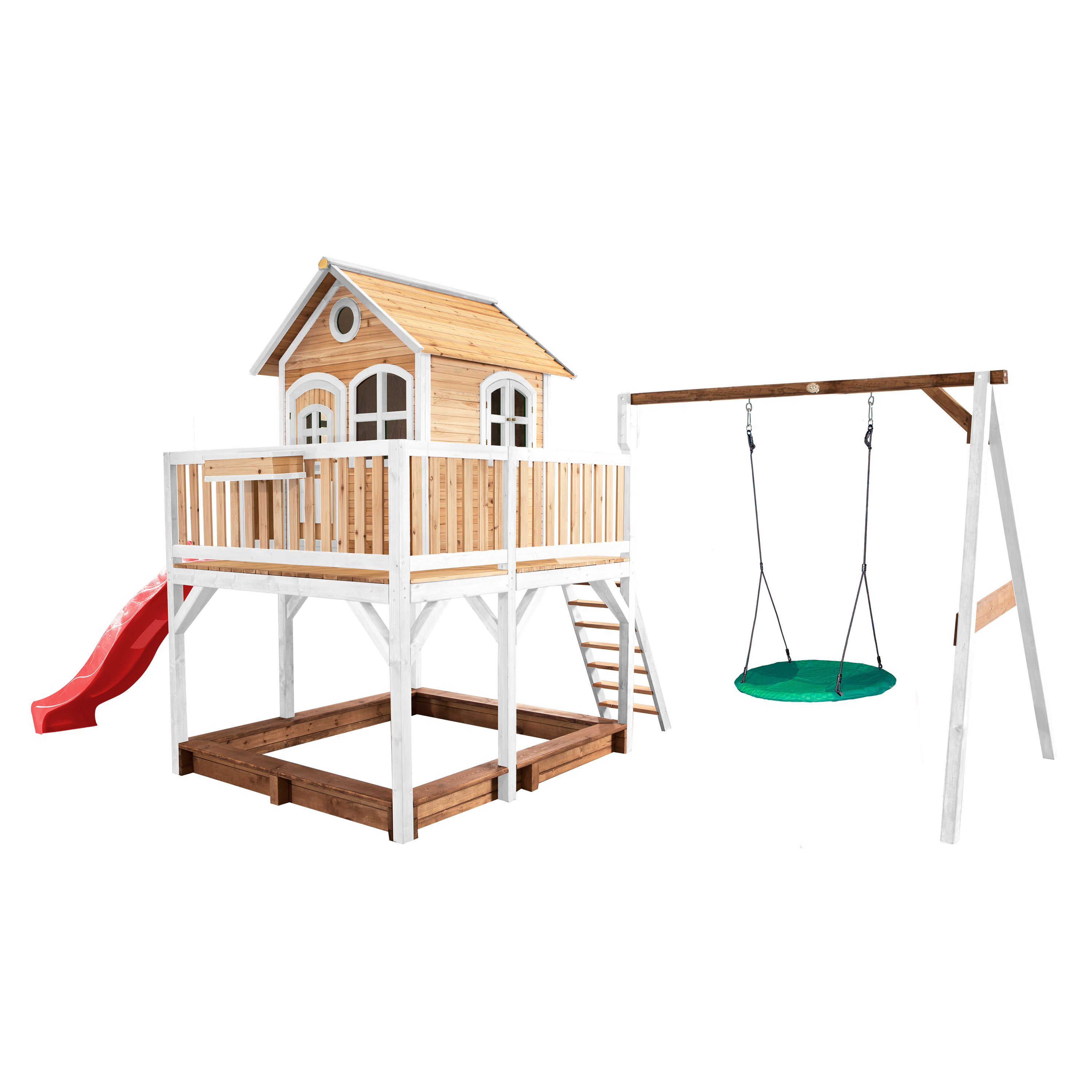 AXI Liam Playhouse with Summer Nest Swing Set Brown/White - Red Slide