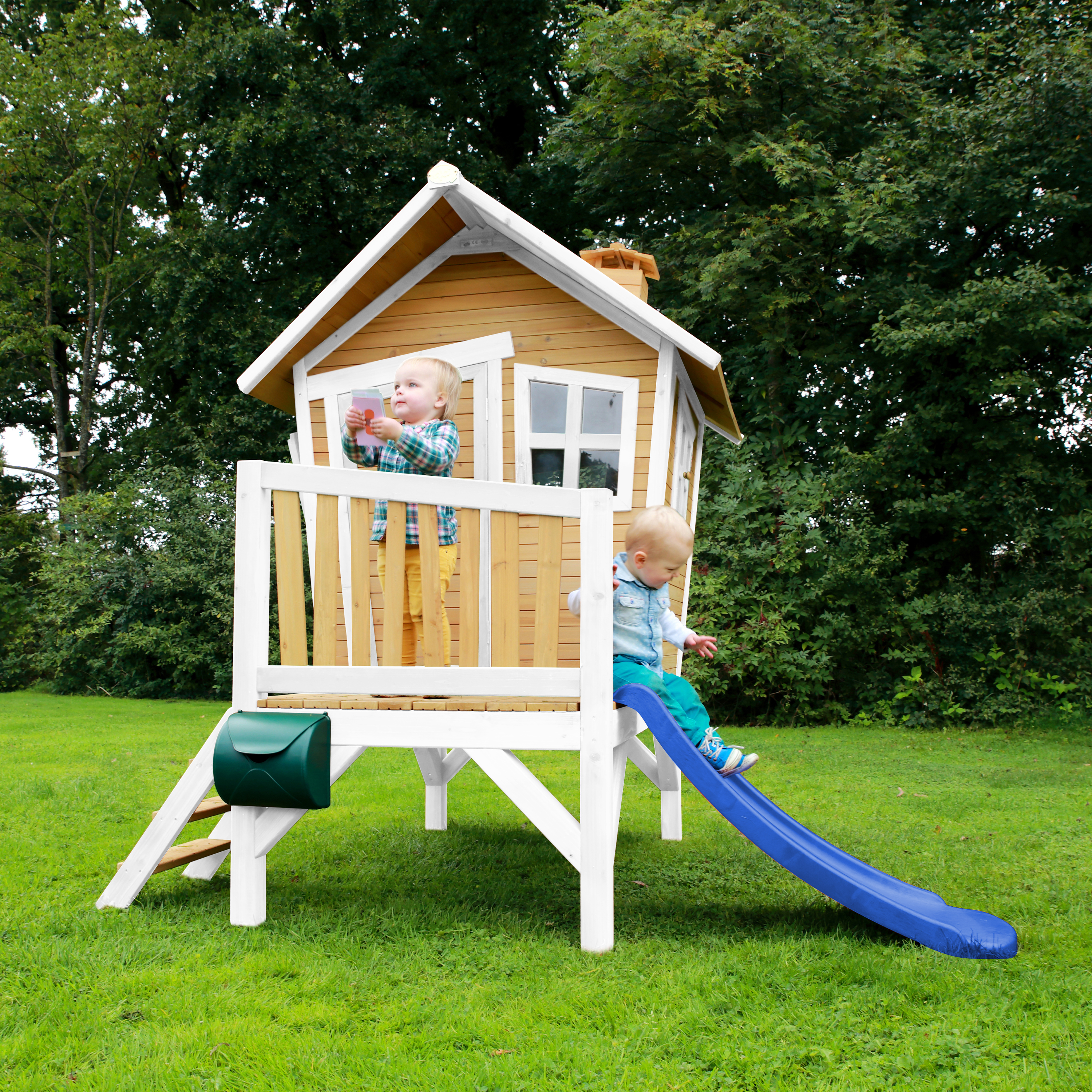 AXI Robin Playhouse Brown/White - Blue Slide