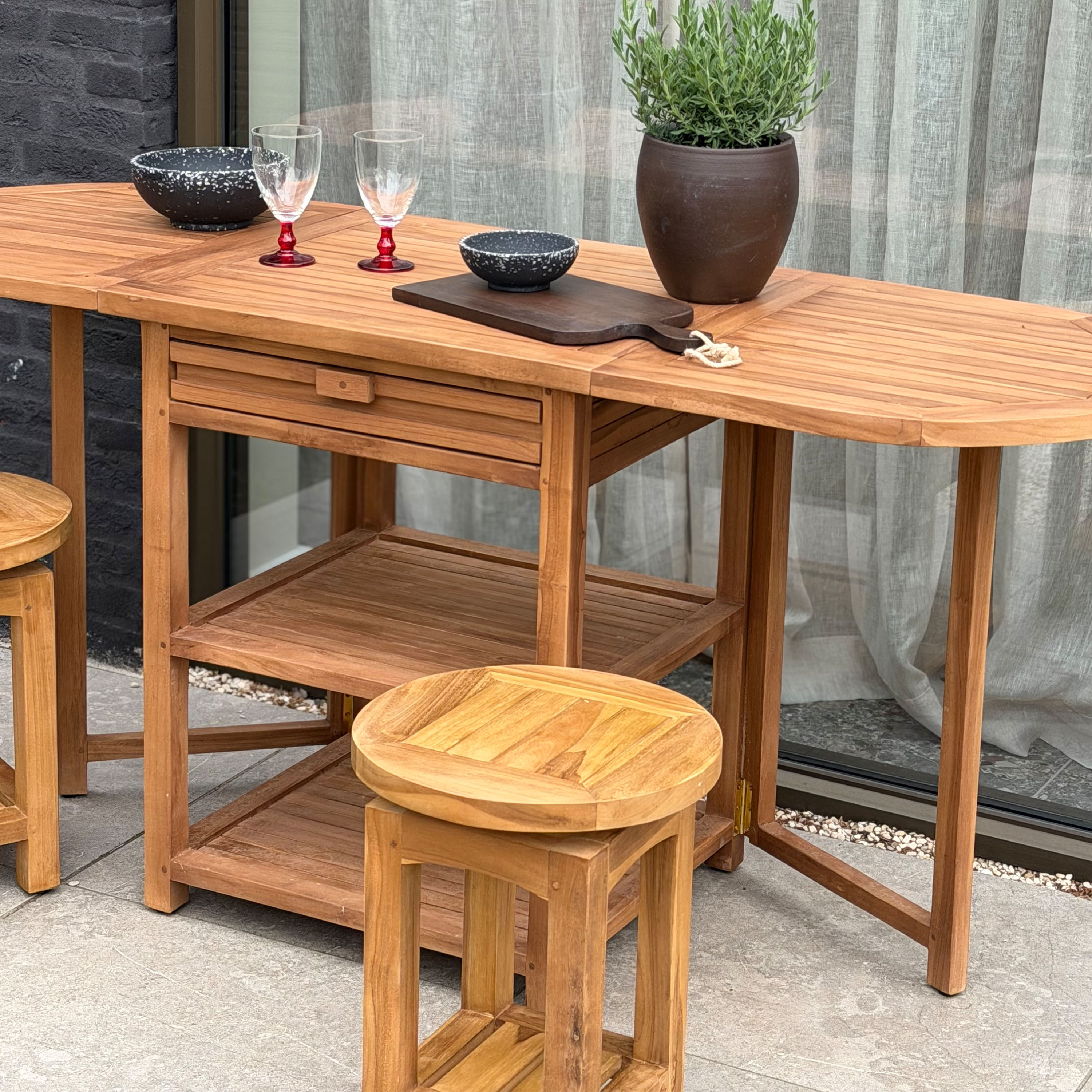 AXI Nomani Foldable Teak Low Bar Set with 2 stools