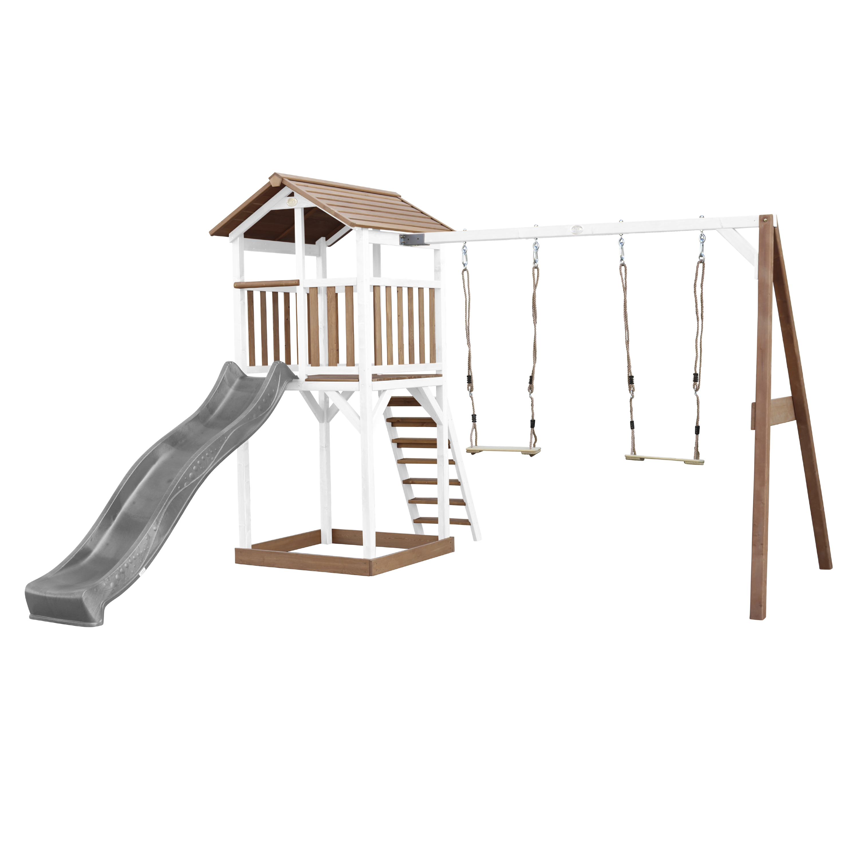 AXI Beach Tower with Double Swing Set Brown/White - Grey Slide