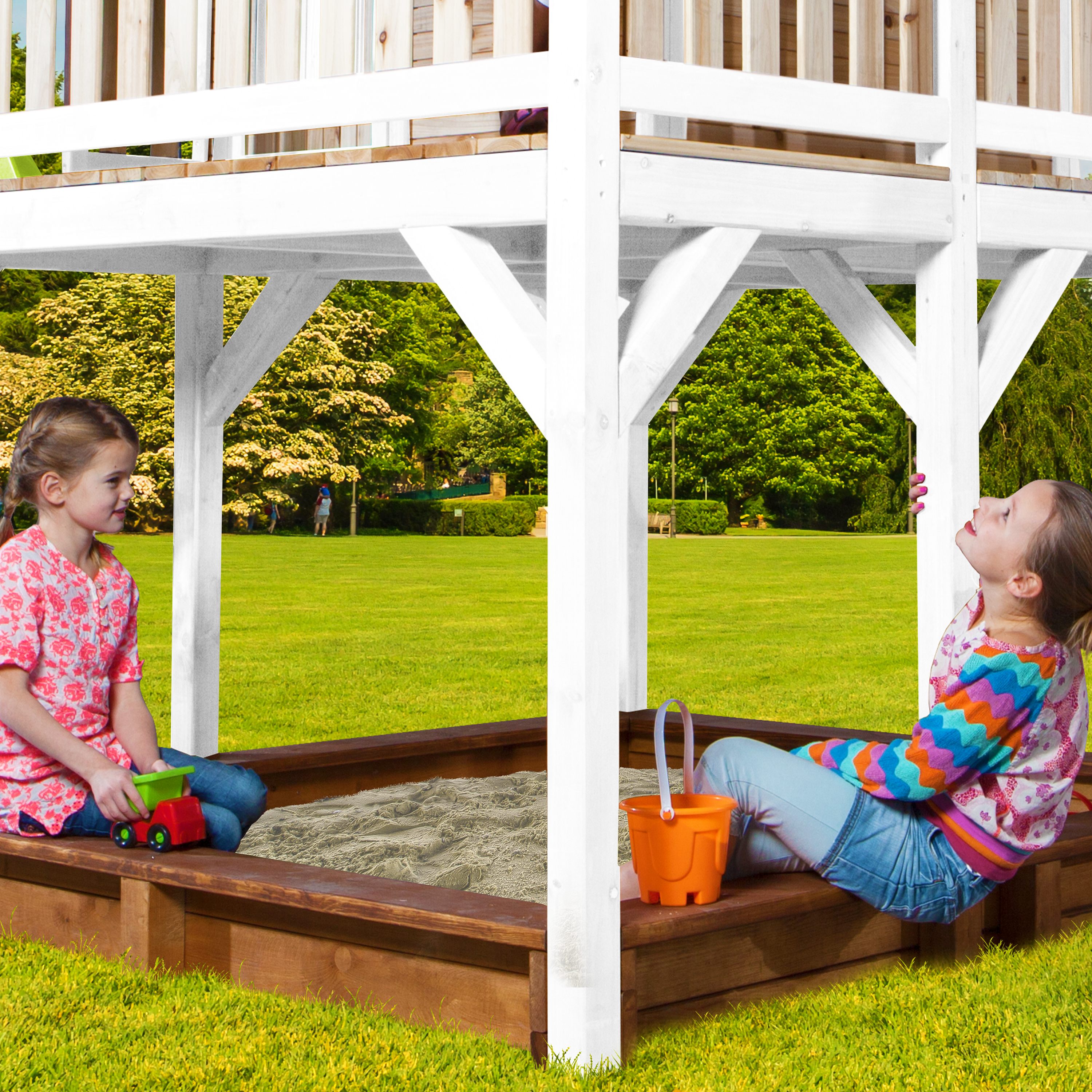 AXI Liam Playhouse with Double Swing Set Brown/White - White Slide