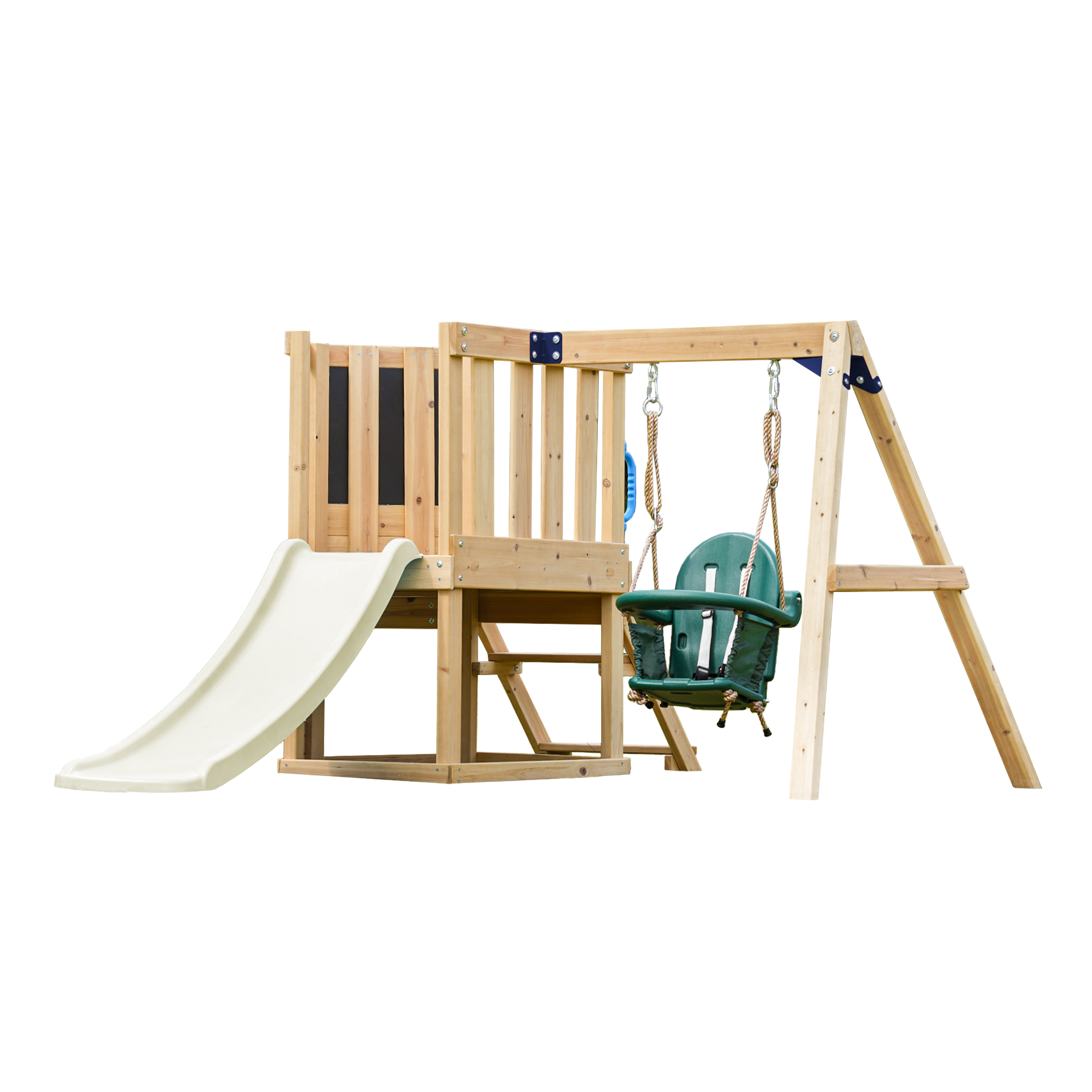 AXI Timo Mini Climbing Frame with Baby Swing. Climbing Wall and Chalkboard – Cream Slide
