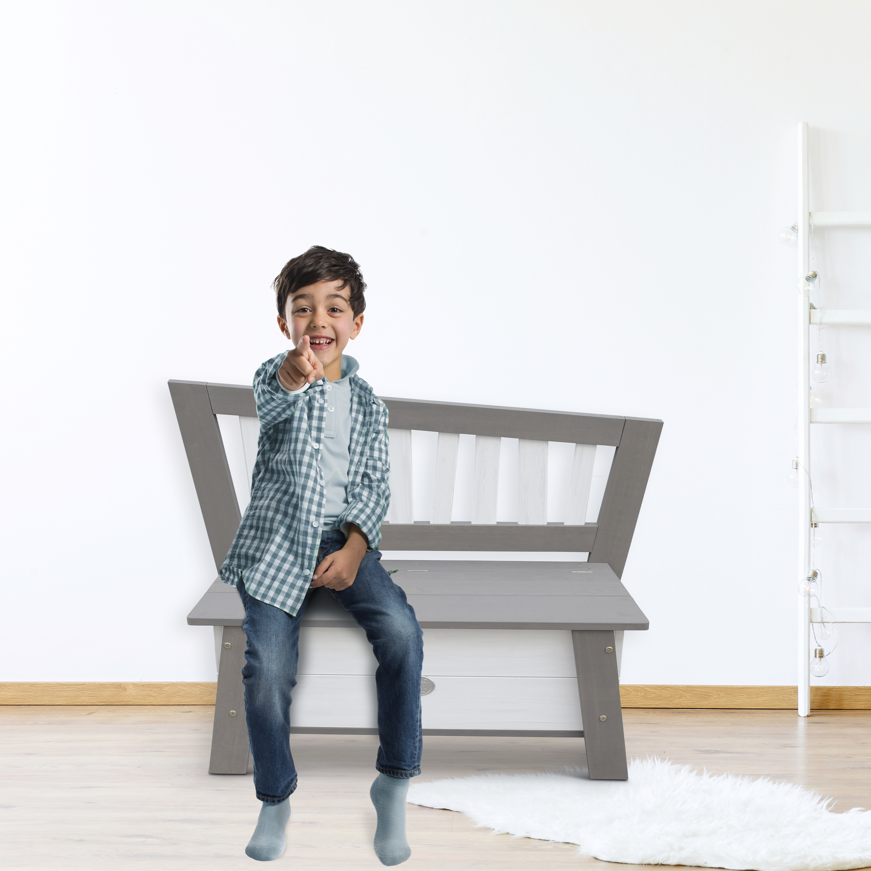 AXI Corky Storage Bench - Grey/White