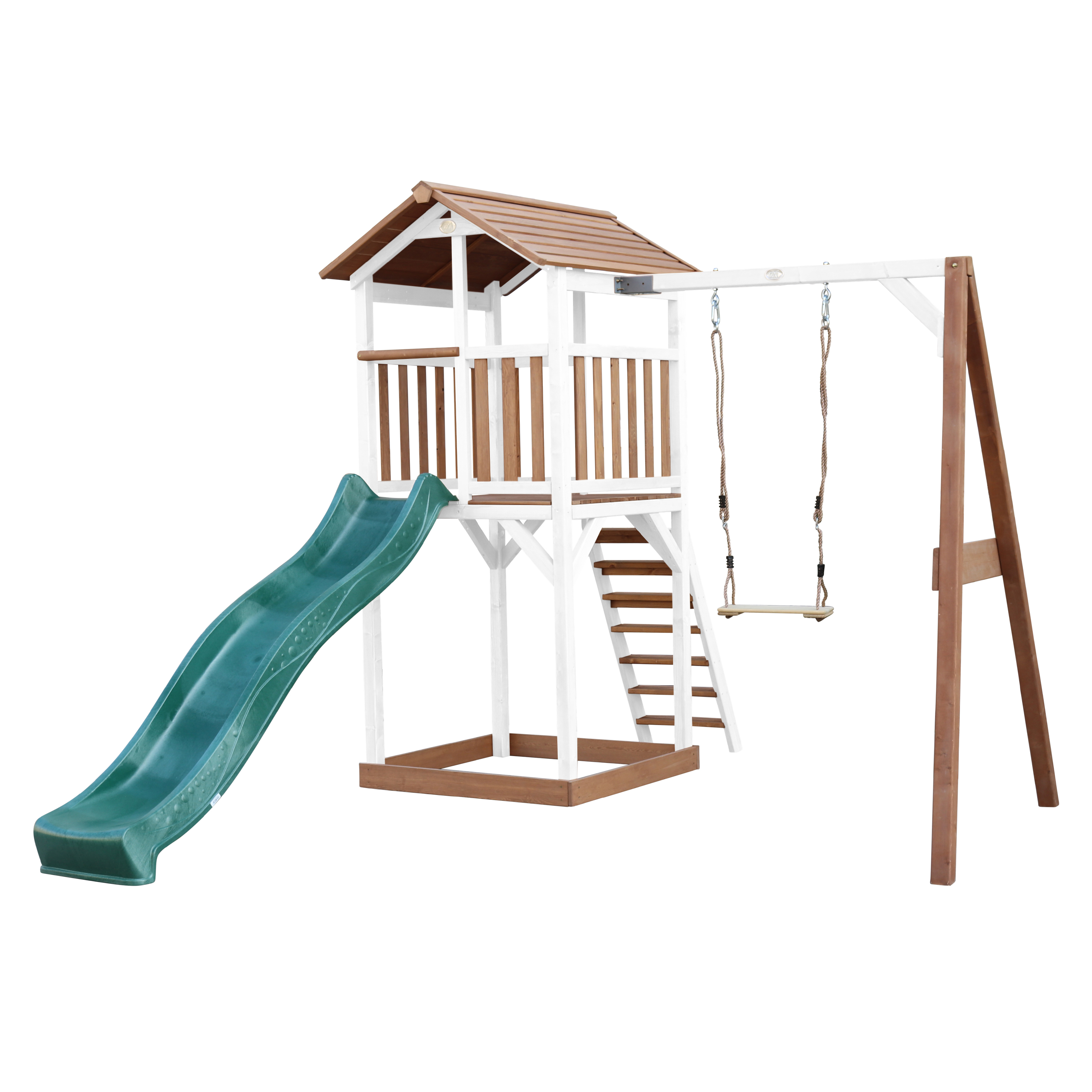 AXI Beach Tower with Single Swing Set Brown/White - Green Slide