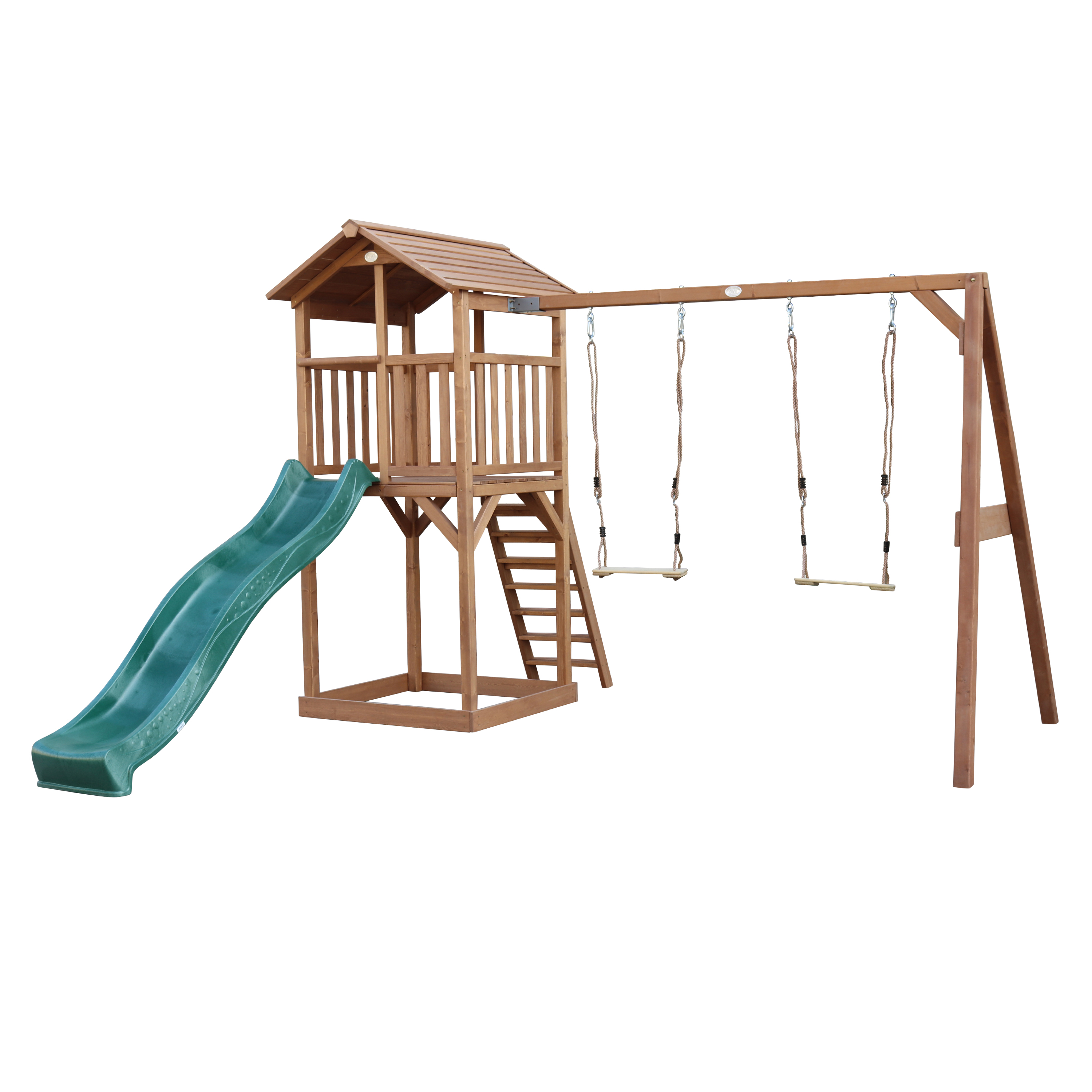 AXI Beach Tower with Double Swing Set Brown - Green Slide