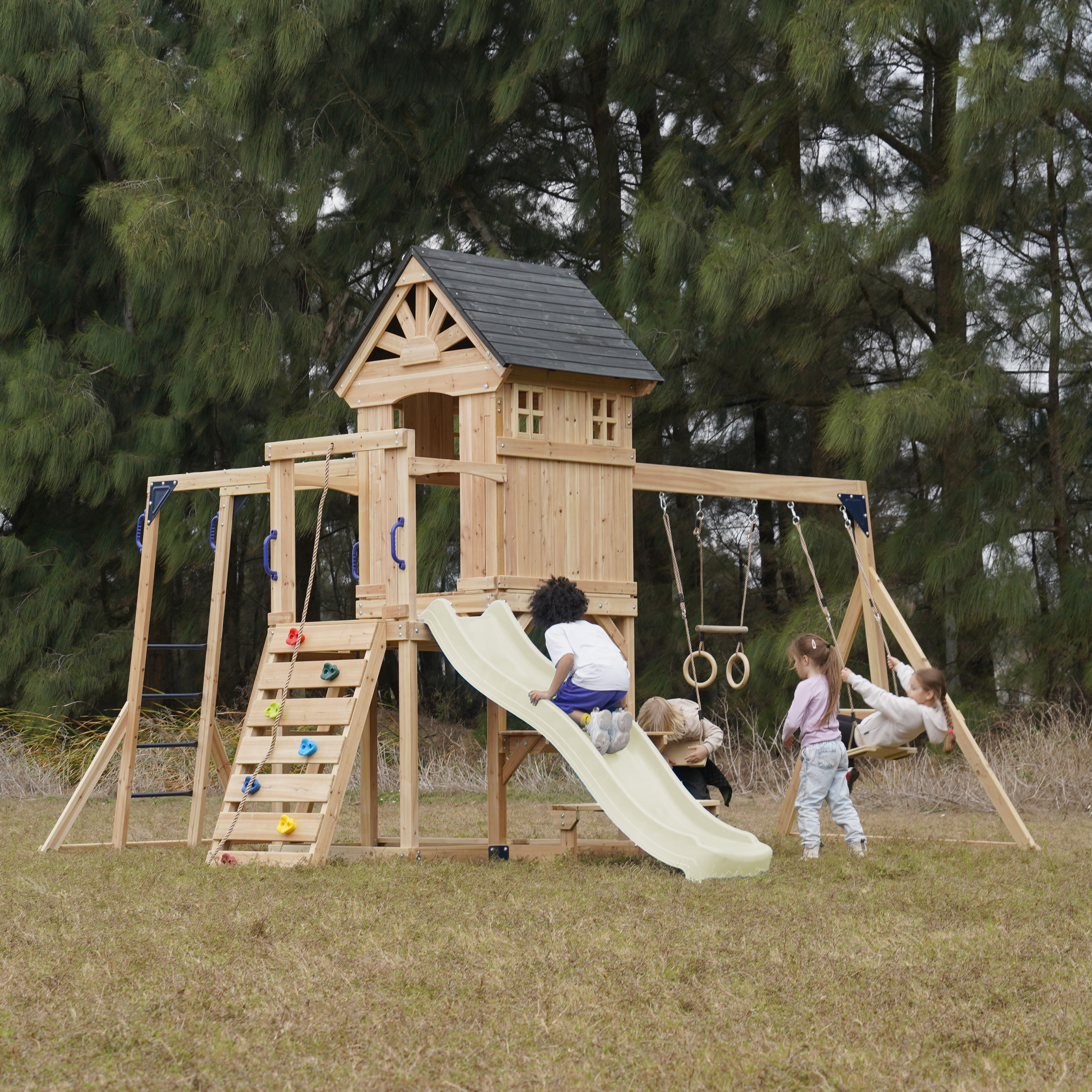AXI Duncan Climbing Frame with Swings. Climbing Frames and Monkey Bars – Cream Slide