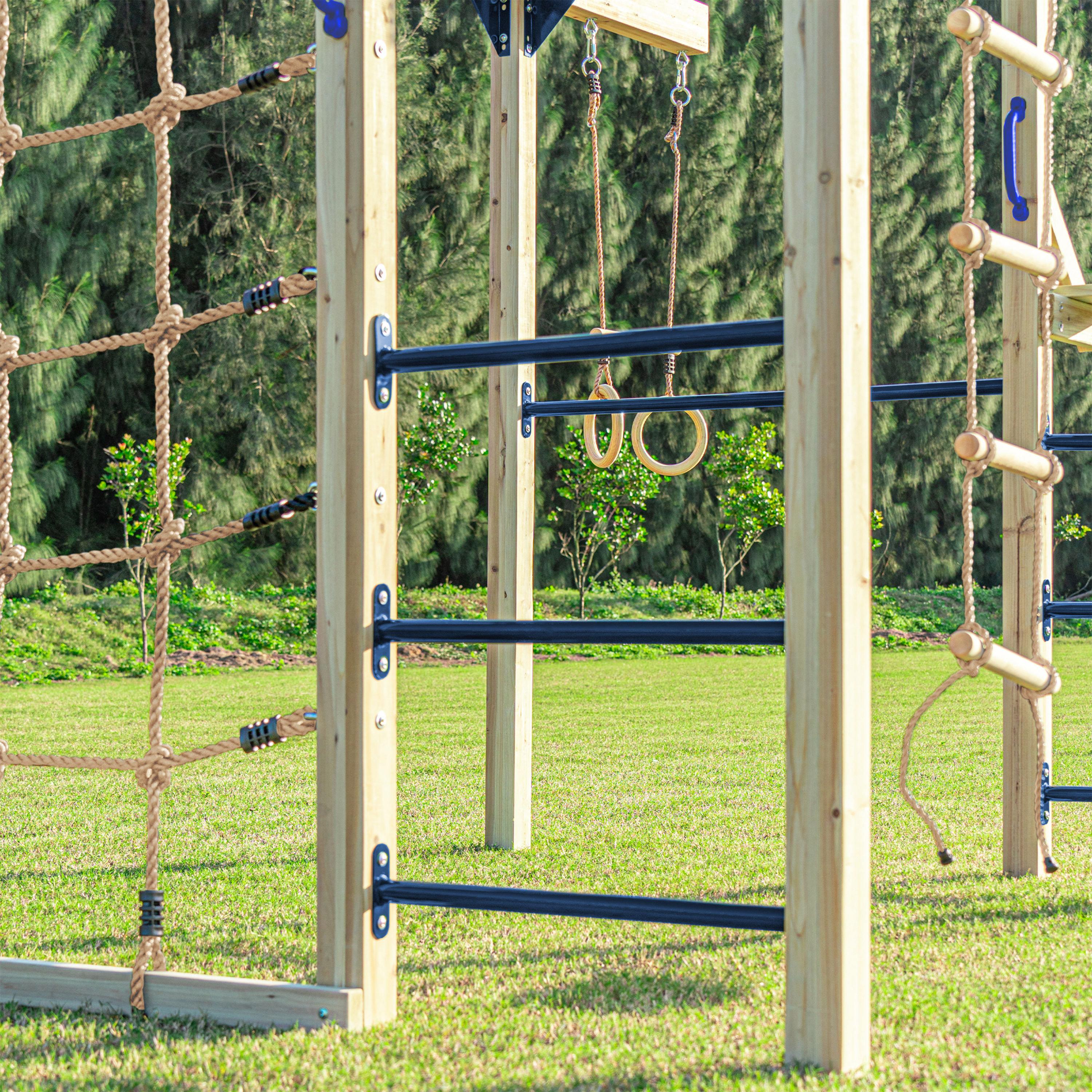 AXI Boris Wooden Playcentre with Swings, Trapeze, Climbing Nets and Monkey Bars – White Slide
