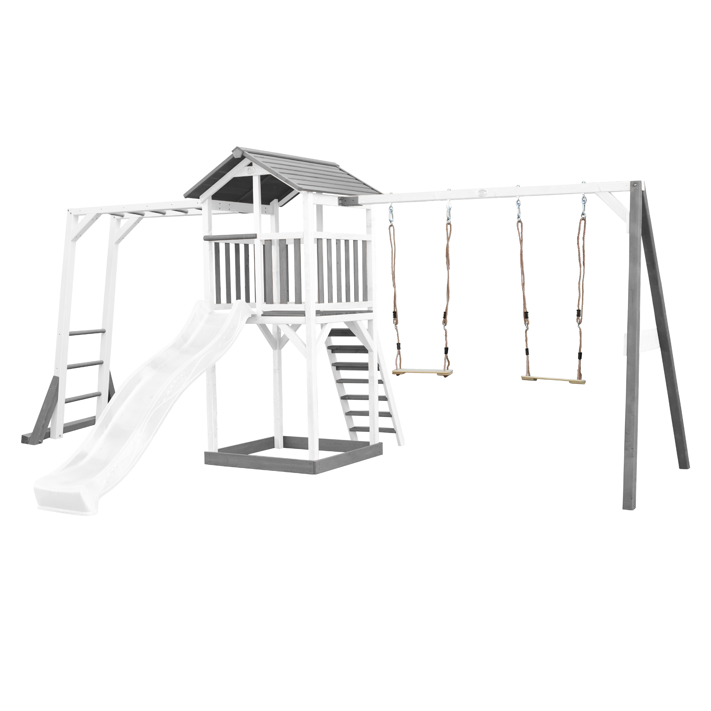 AXI Beach Tower with Climbing Frame and Double Swing Set Grey/White - White Slide