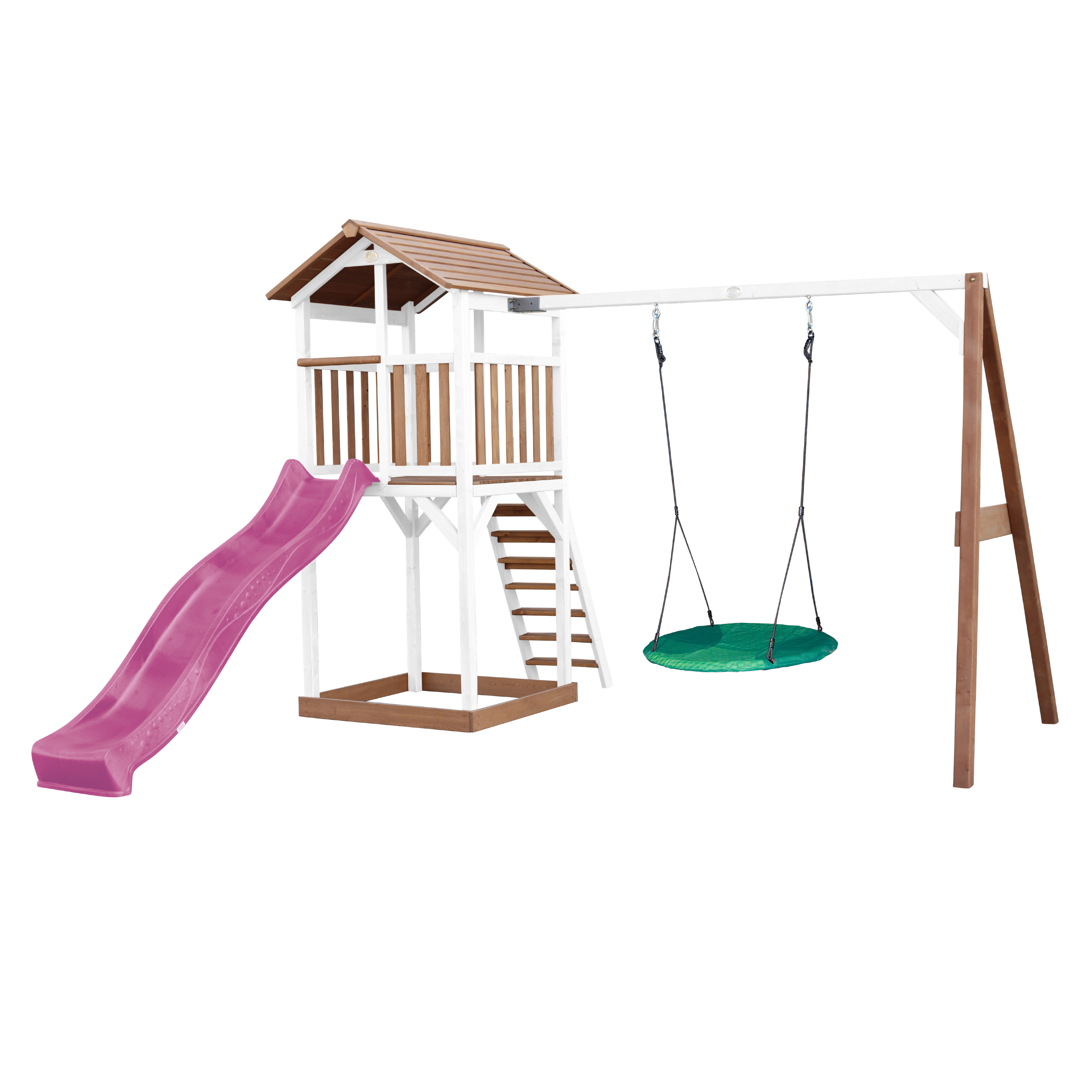 AXI Beach Tower with Summer Nest Swing Set Brown/White - Purple Slide